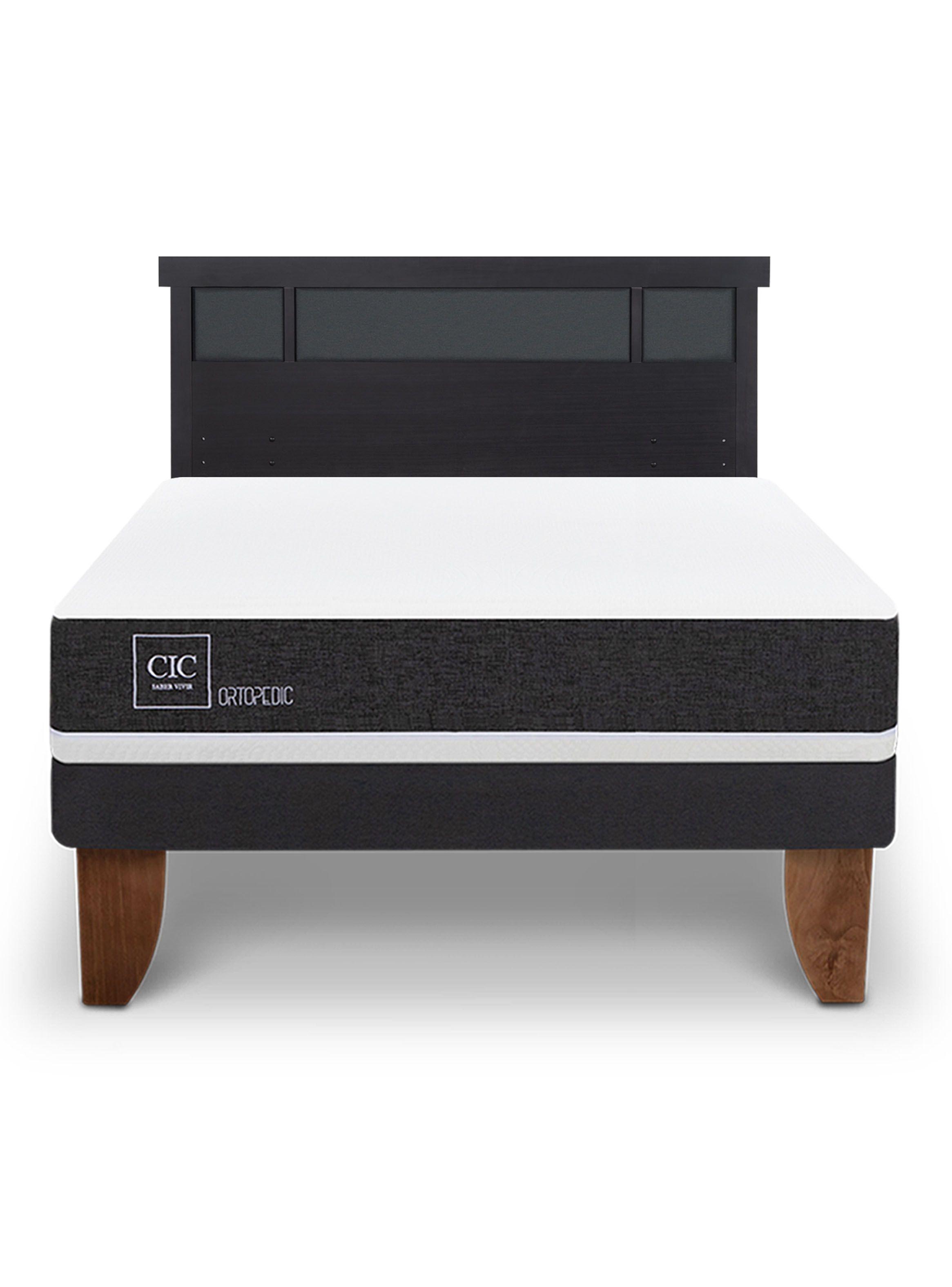 Cama Europea Ortopedic 2 Plazas + Respaldo Dublín Negro-2