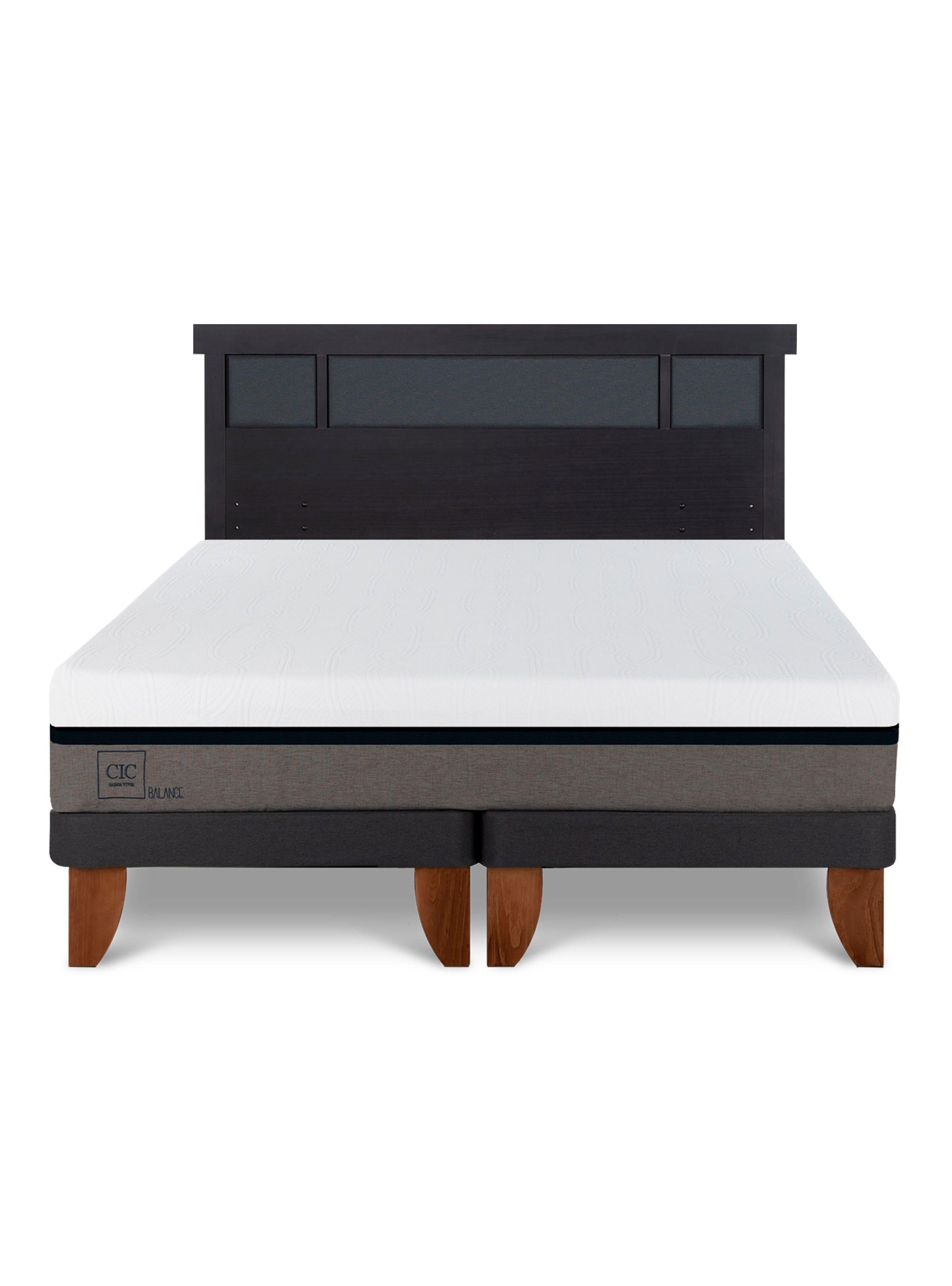 Cama Europea Balance 2 Plazas Base Dividida + Respaldo Dublín Negro-2