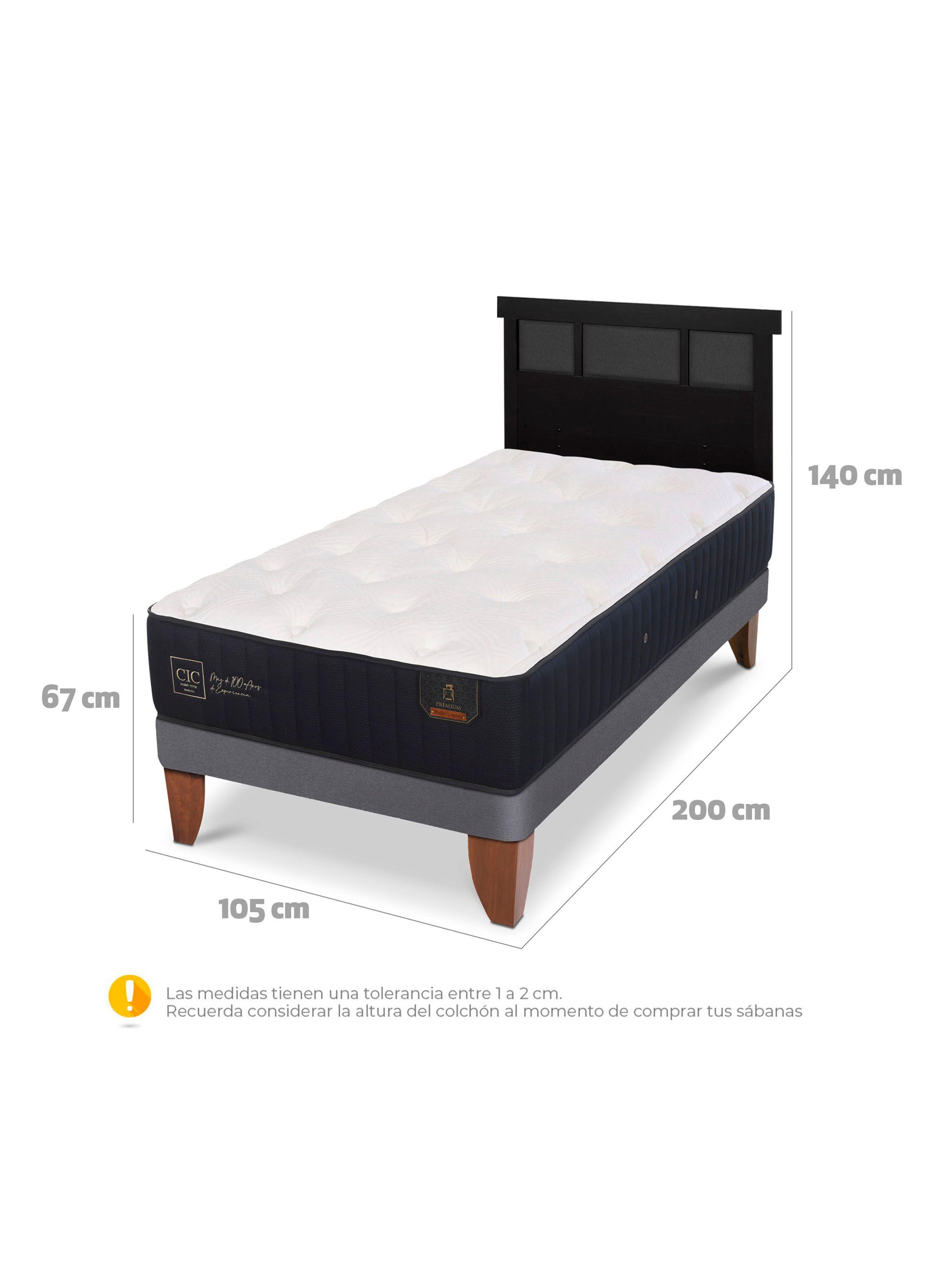 Cama Europea Premium 1.5 Plazas + Respaldo Dublín Negro-1