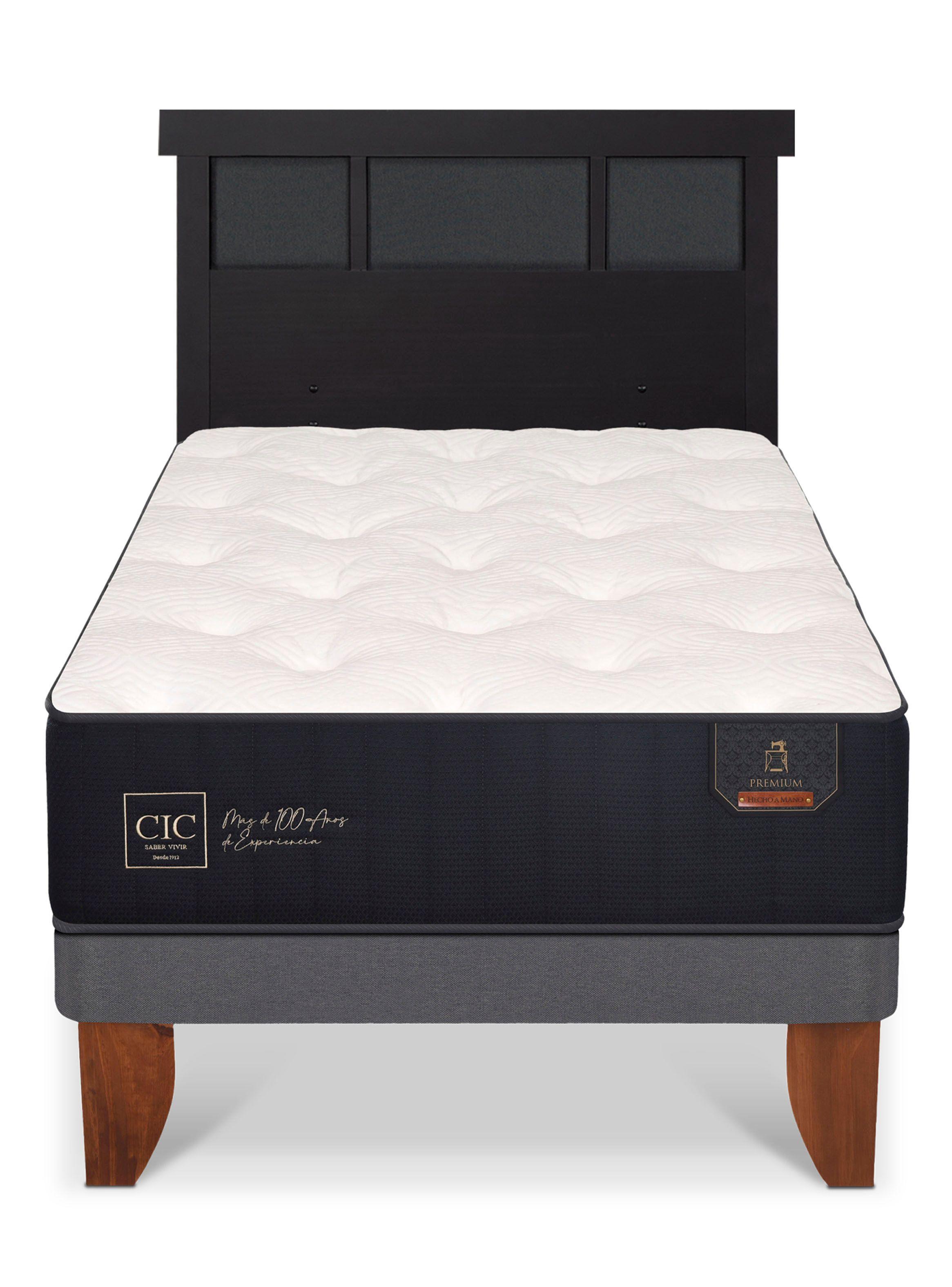 Cama Europea Premium 1.5 Plazas + Respaldo Dublín Negro-2