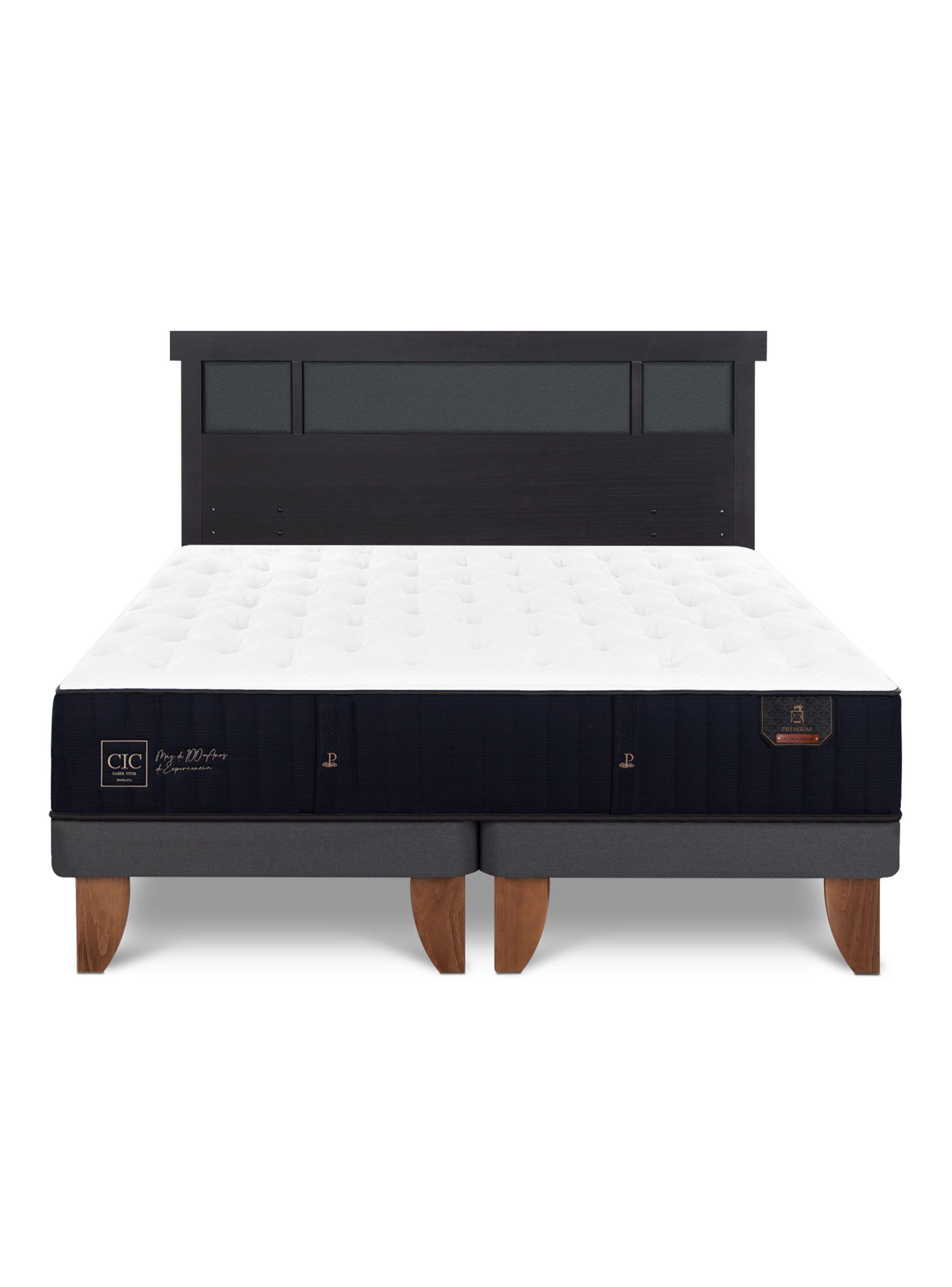 Cama Europea Premium 2 Plazas Base Dividida + Respaldo Dublín Negro-2