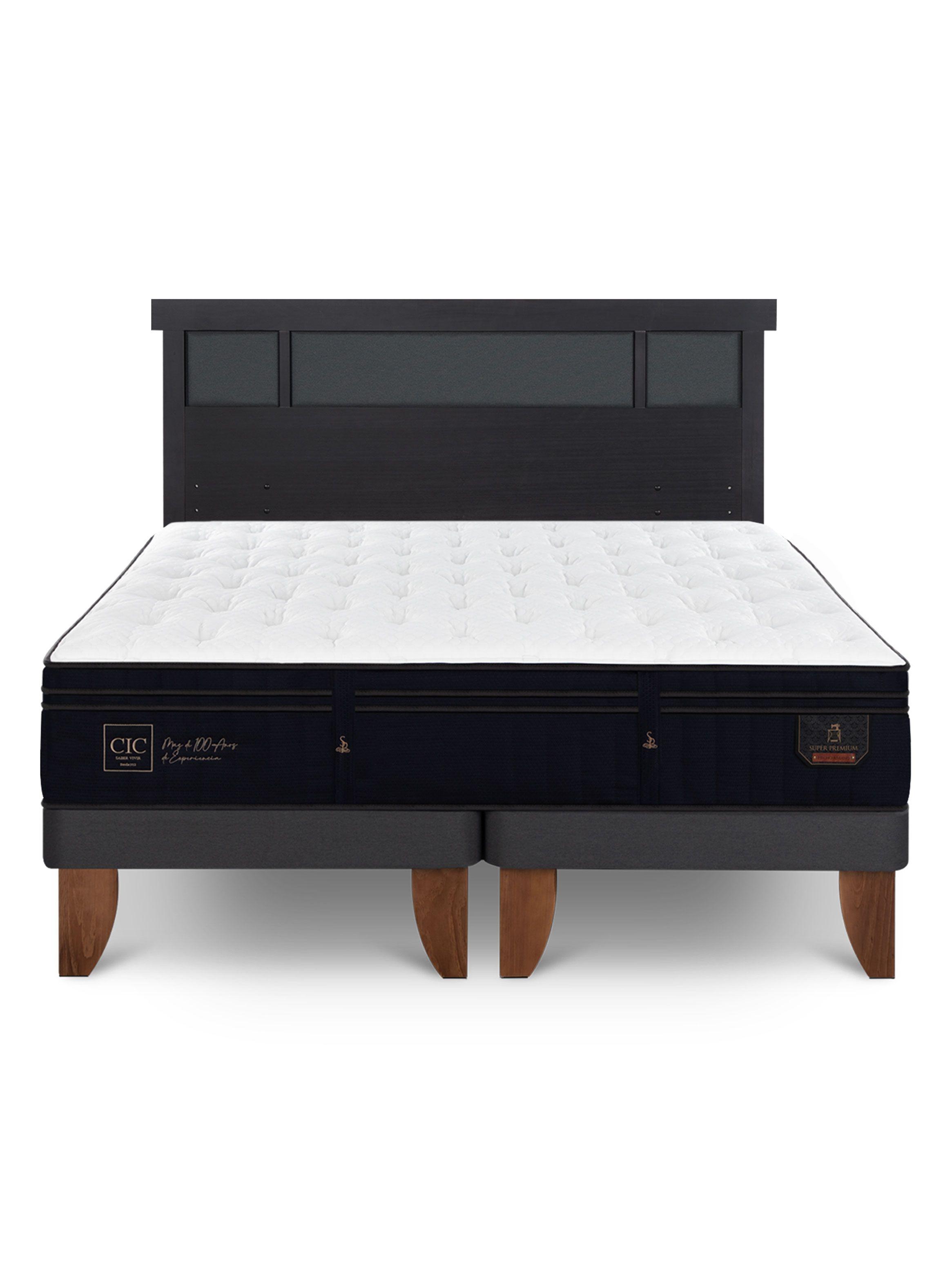 Cama Europea Super Premium 2 Plazas Base Dividida + Respaldo Dublin Negro-2