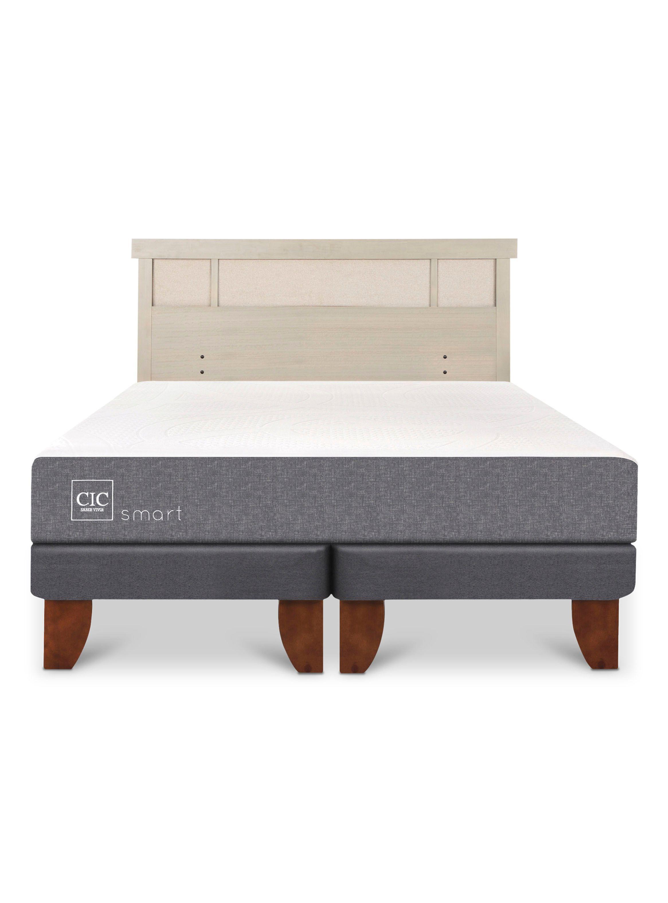 Cama Europea Smart 2 Plazas Base Dividida + Respaldo Dublín Alpino-2