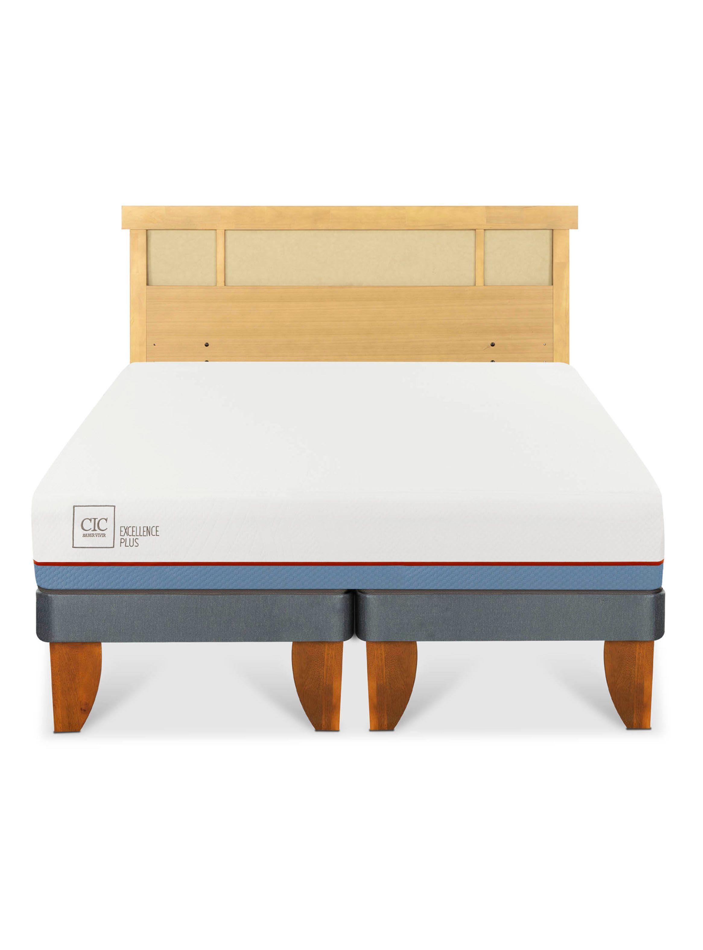 Cama Europea Excellence Plus 2 Plazas Base Dividida + Respaldo Dublín Mostaza-2