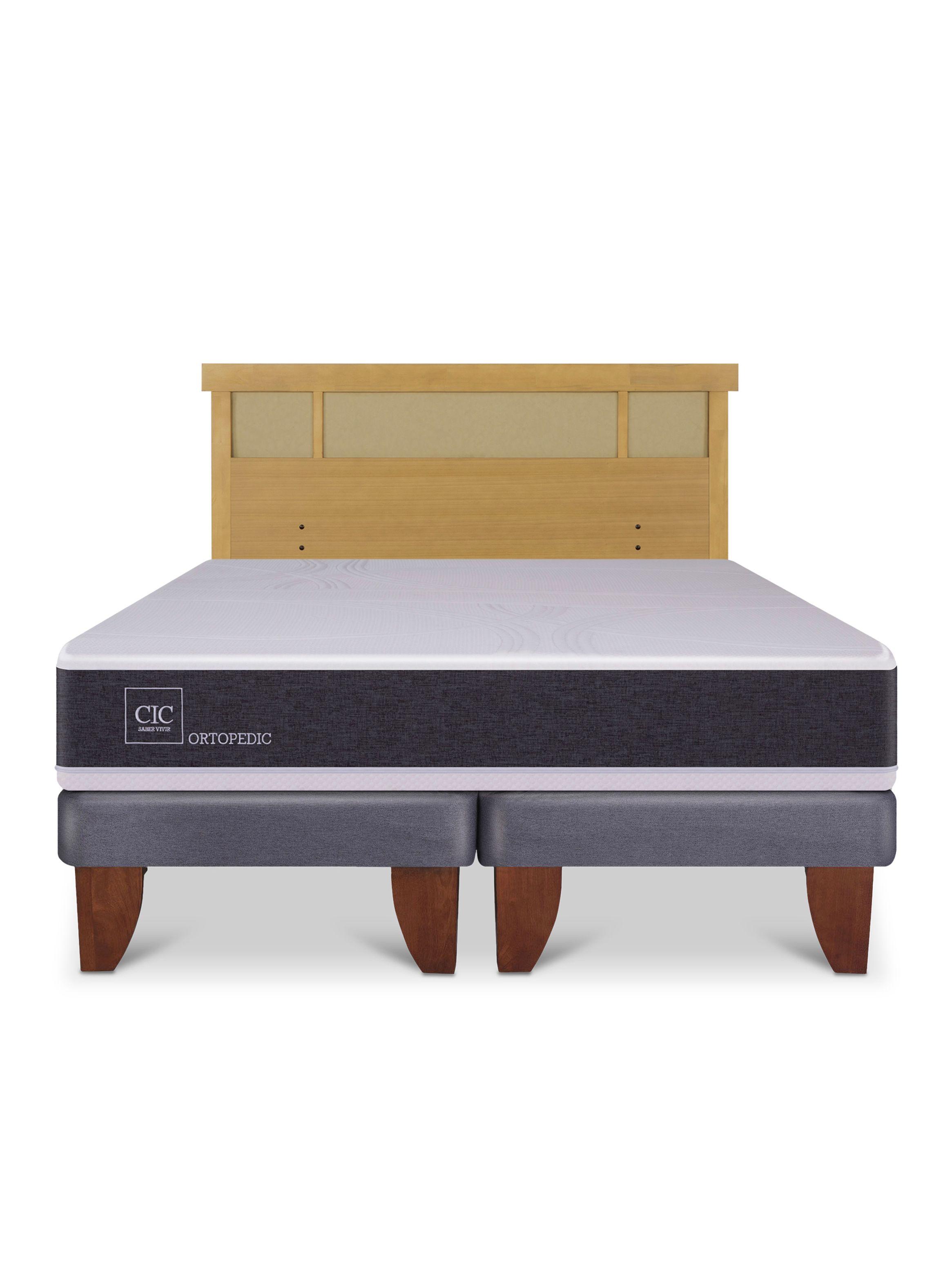 Cama Europea Ortopedic 2 Plazas Base Dividida + Respaldo Dublín Mostaza-2