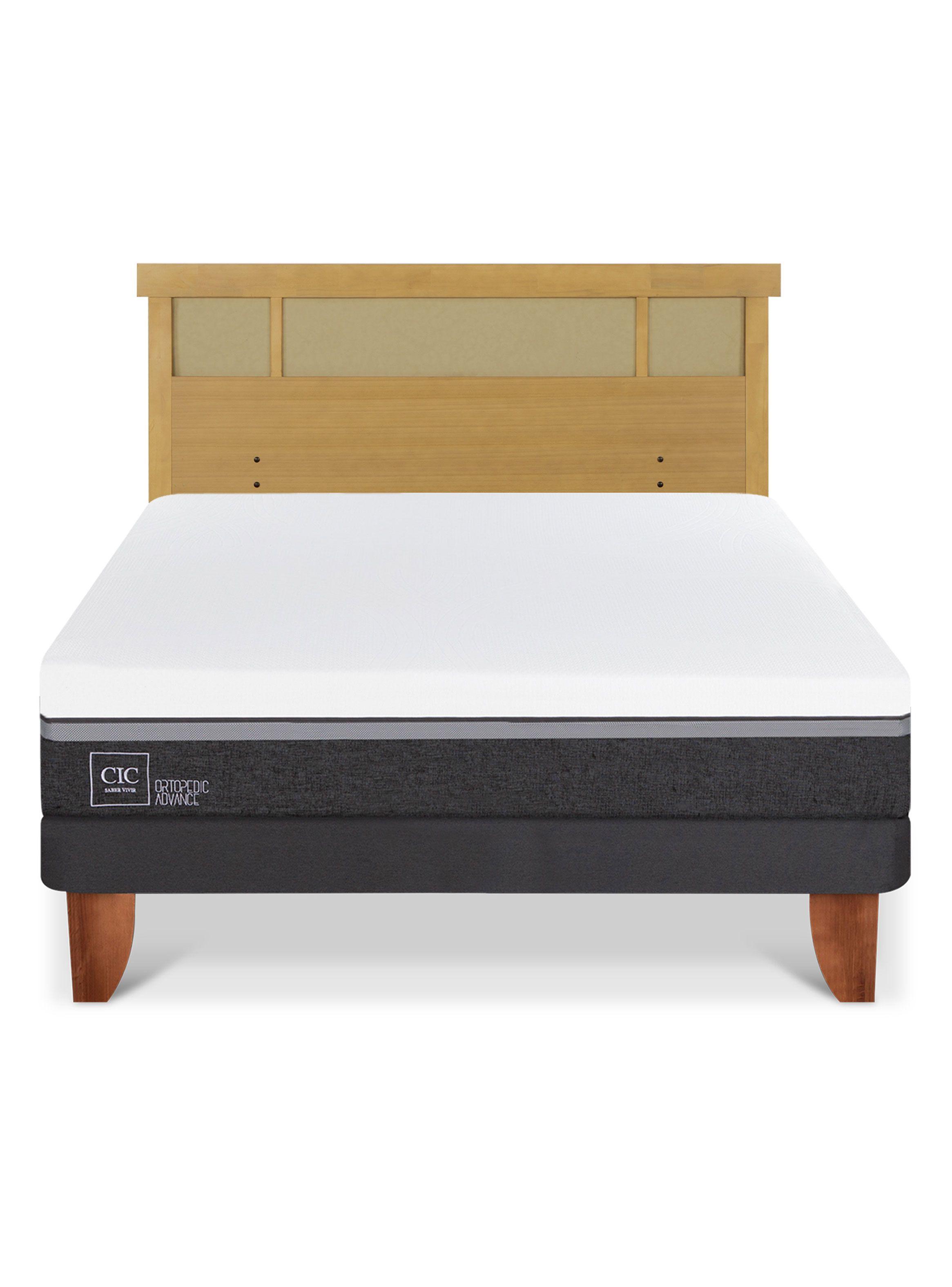 Cama Europea Ortopedic Advance King + Respaldo Dublin Mostaza-2