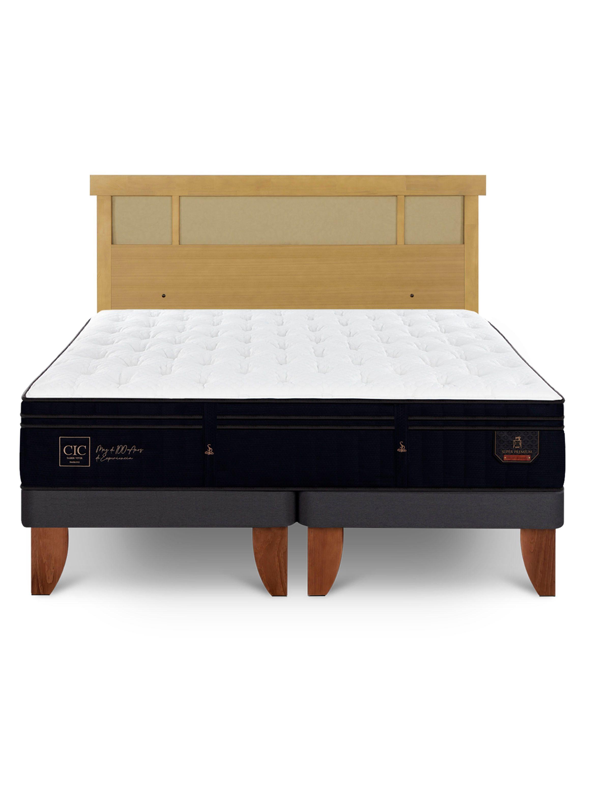 Cama Europea Súper Premium 2 Plazas Base Dividida + Respaldo Dublín Mostaza-2