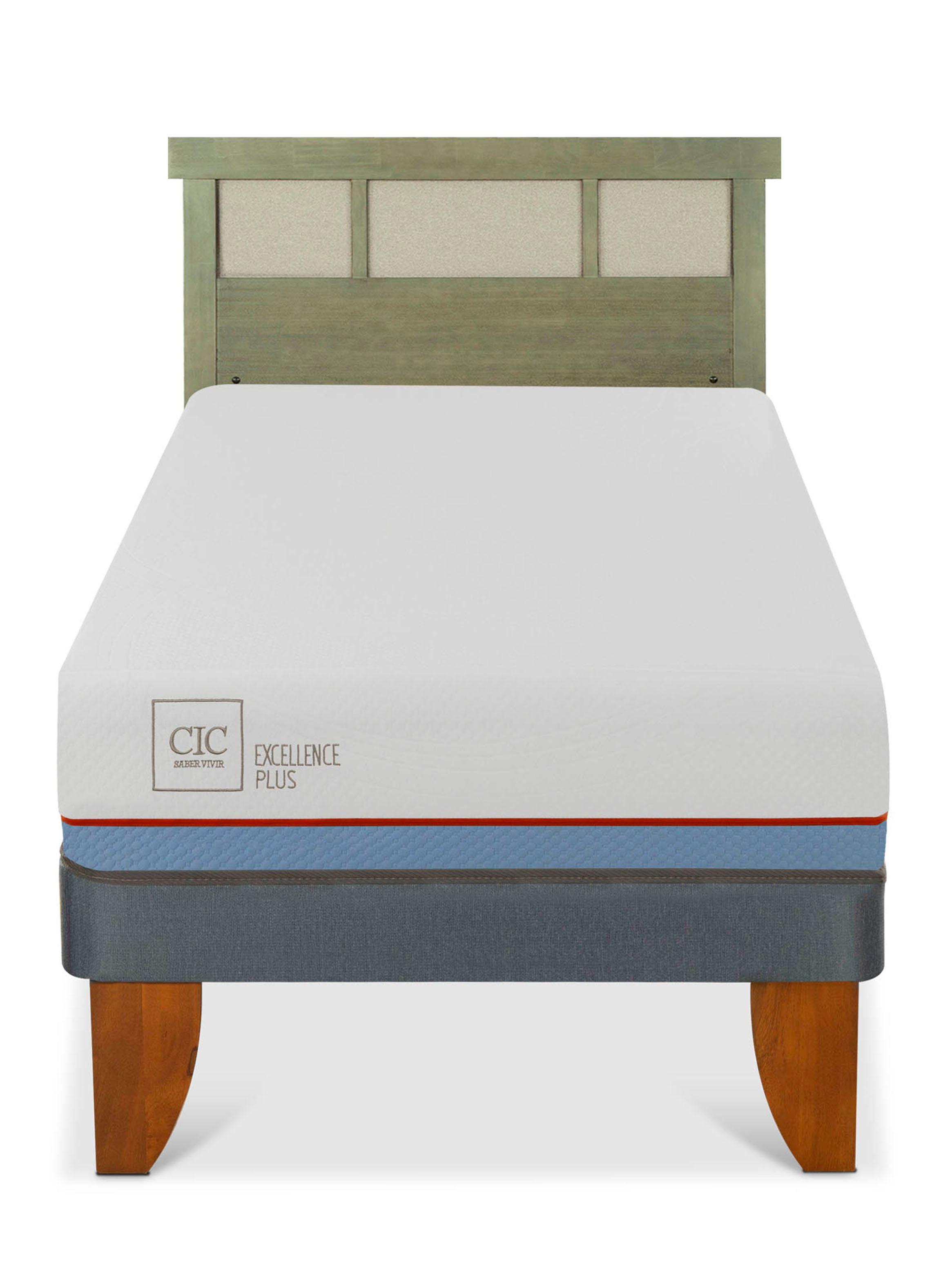 Cama Europea Excellence Plus 1.5 Plazas + Respaldo Dublín Olivo-2