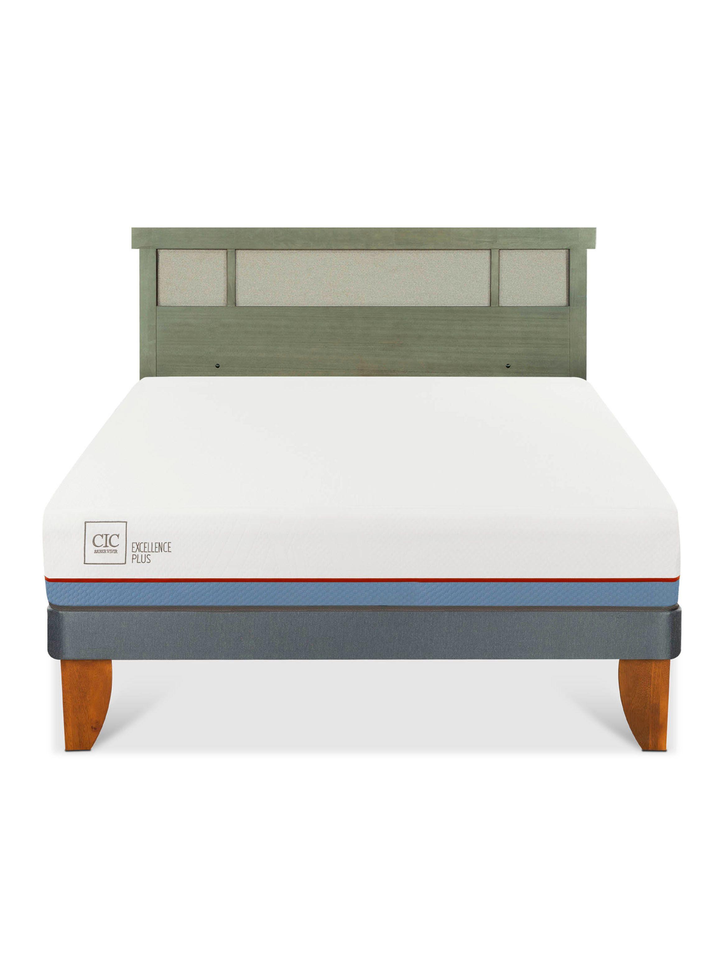 Cama Europea Excellence Plus 2 Plazas+ Respaldo Dublín Olivo-2