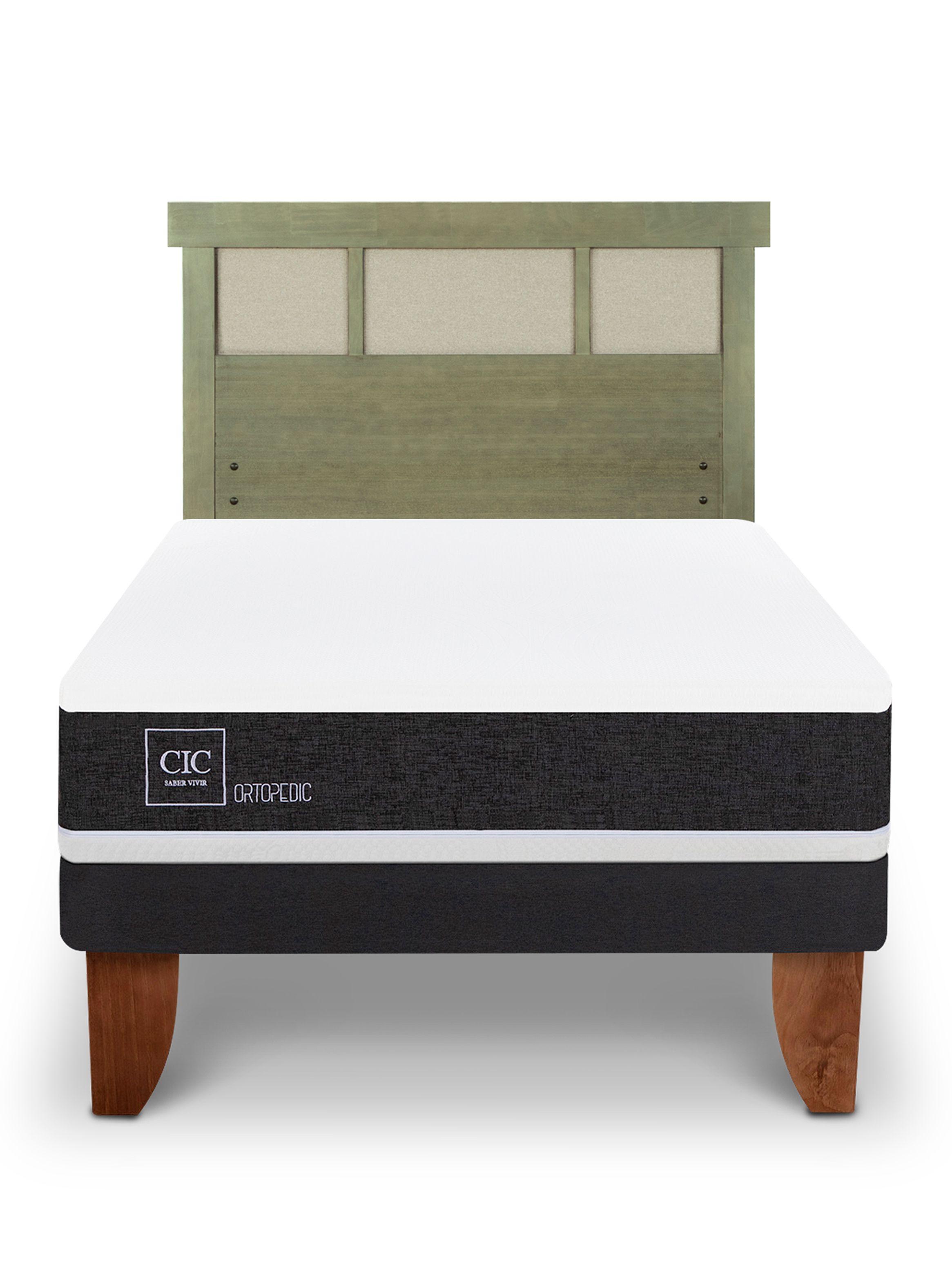 Cama Europea Ortopedic 1.5 Plazas + Respaldo Dublín Olivo-2