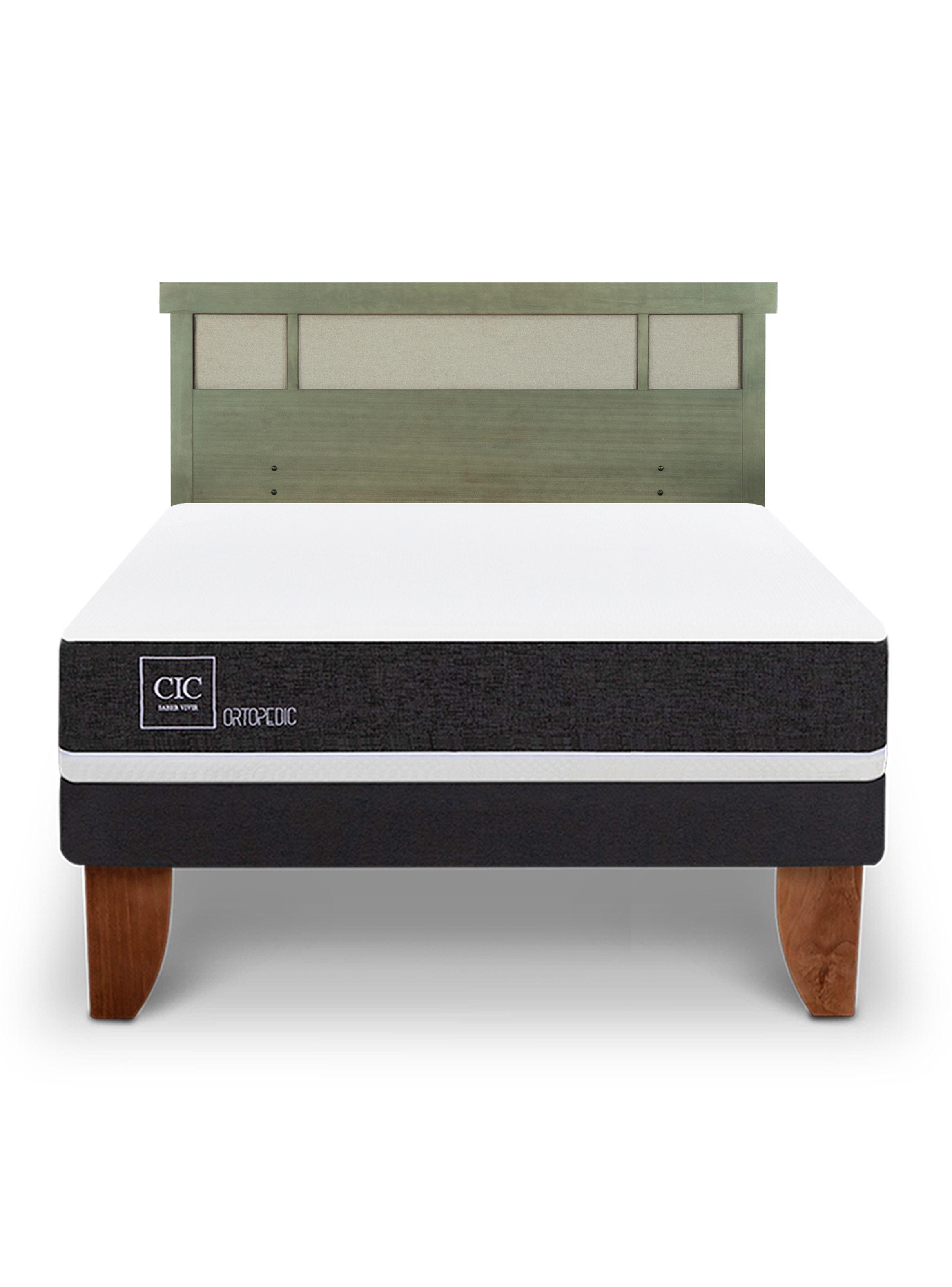 Cama Europea Ortopedic 2 Plazas + Respaldo Dublín Olivo-2