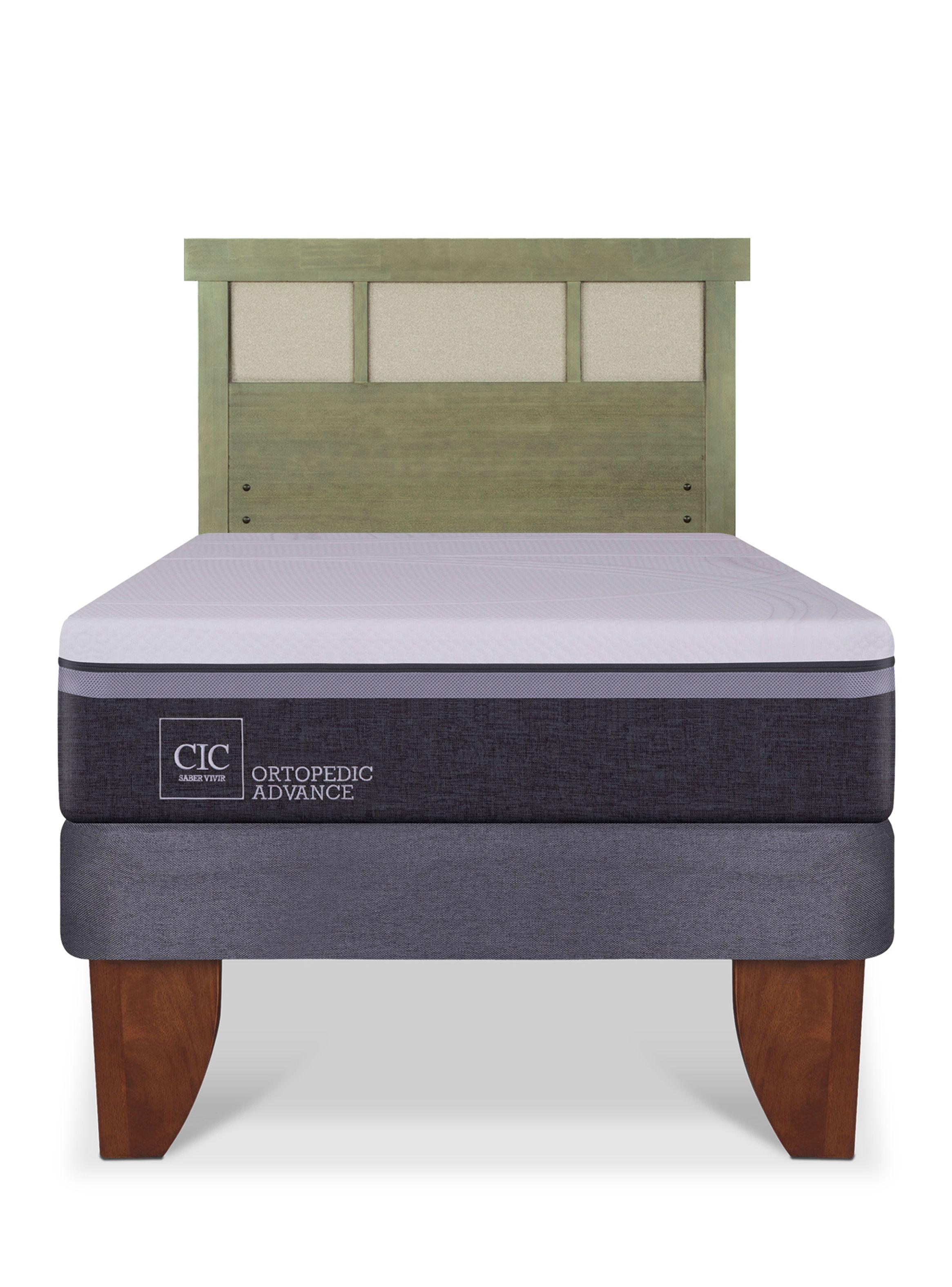 Cama Europea Ortopedic Advance 1.5 Plazas + Respaldo Dublín Olivo-2