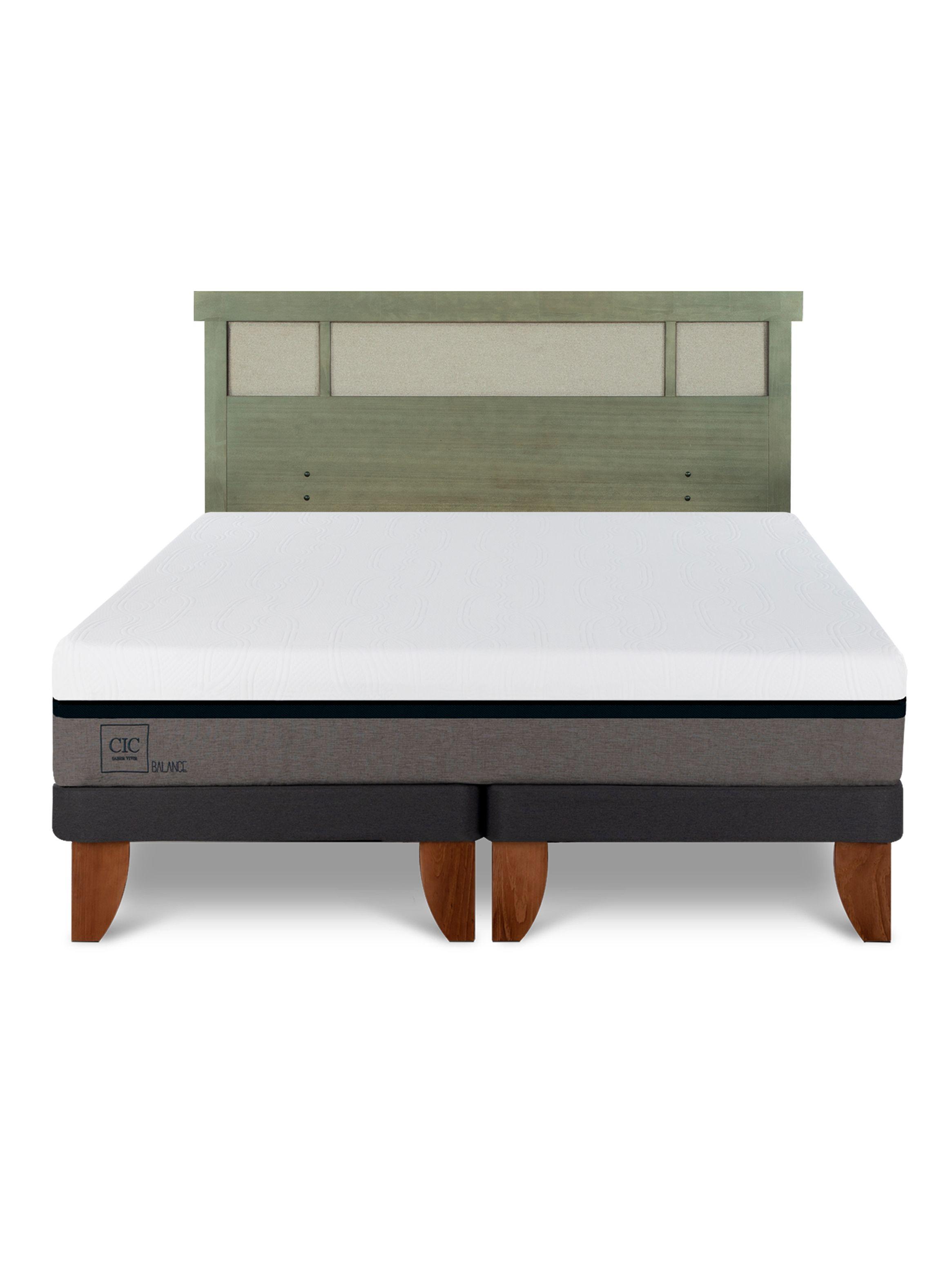Cama Europea Balance 2 Plazas Base Dividida + Respaldo Dublín Olivo-2