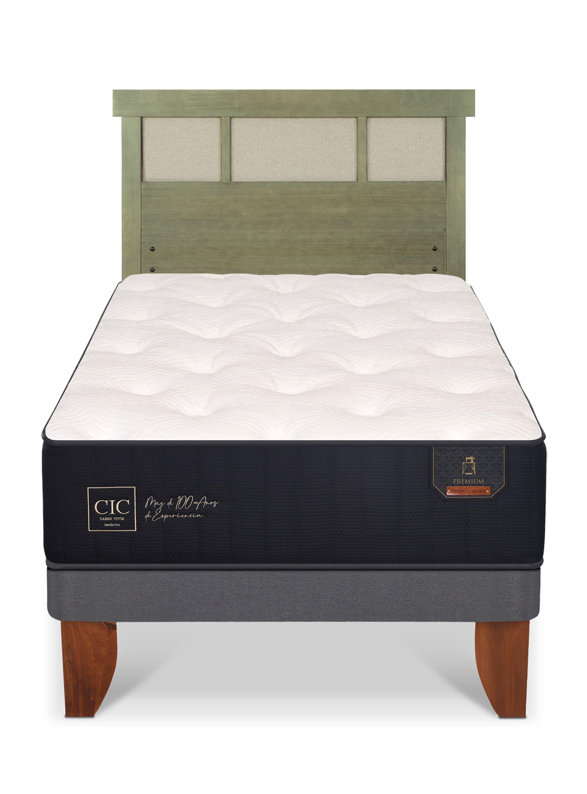 Cama Europea Premium 1.5 Plazas + Respaldo Dublín Olivo-2