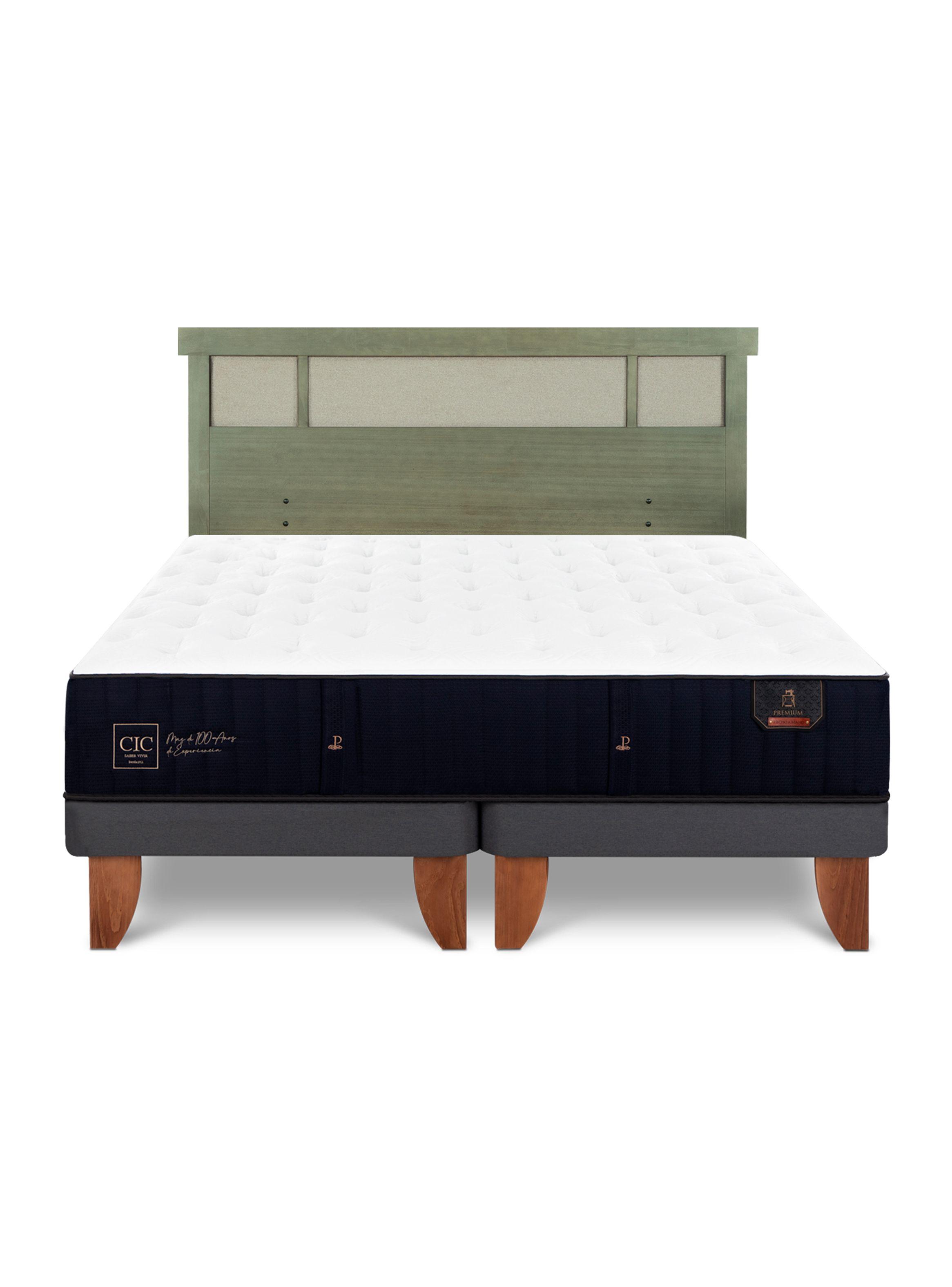Cama Europea Premium 2 Plazas Base Dividida + Respaldo Dublín Olivo-2