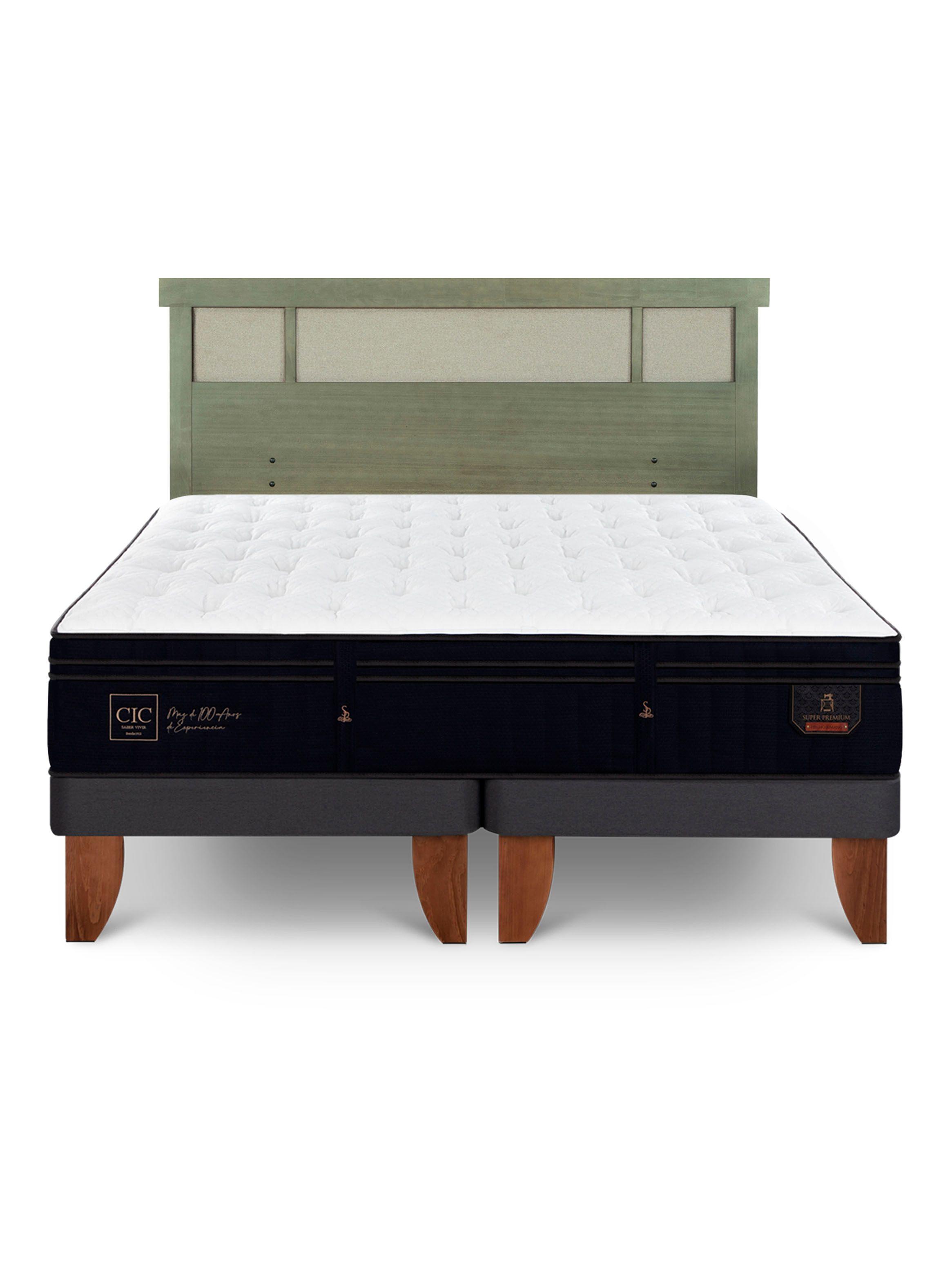 Cama Europea Súper Premium 2 Plazas Base Dividida + Respaldo Dublín Olivo-2