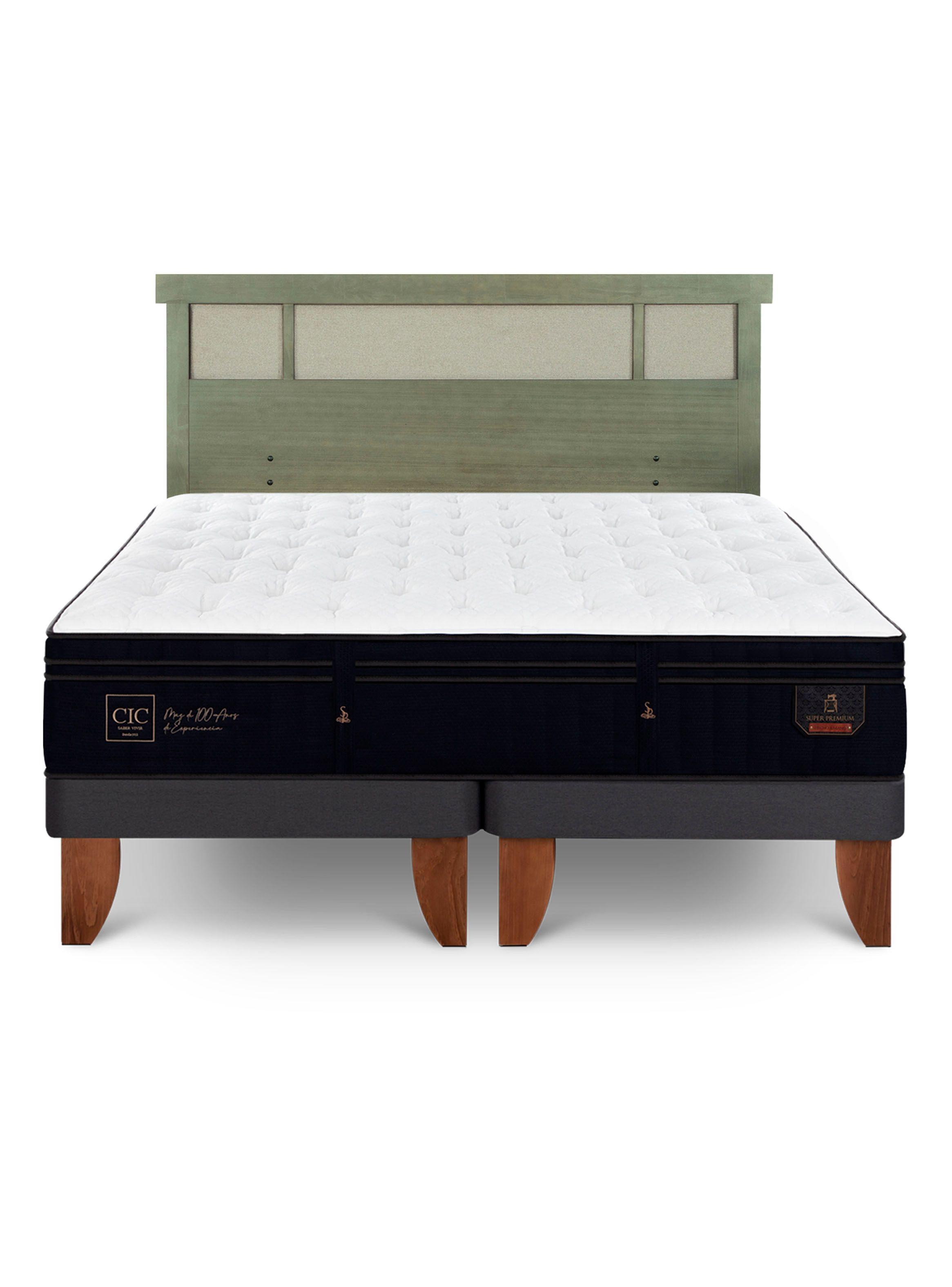 Cama Europea Súper Premium King + Respaldo Dublín Olivo-2