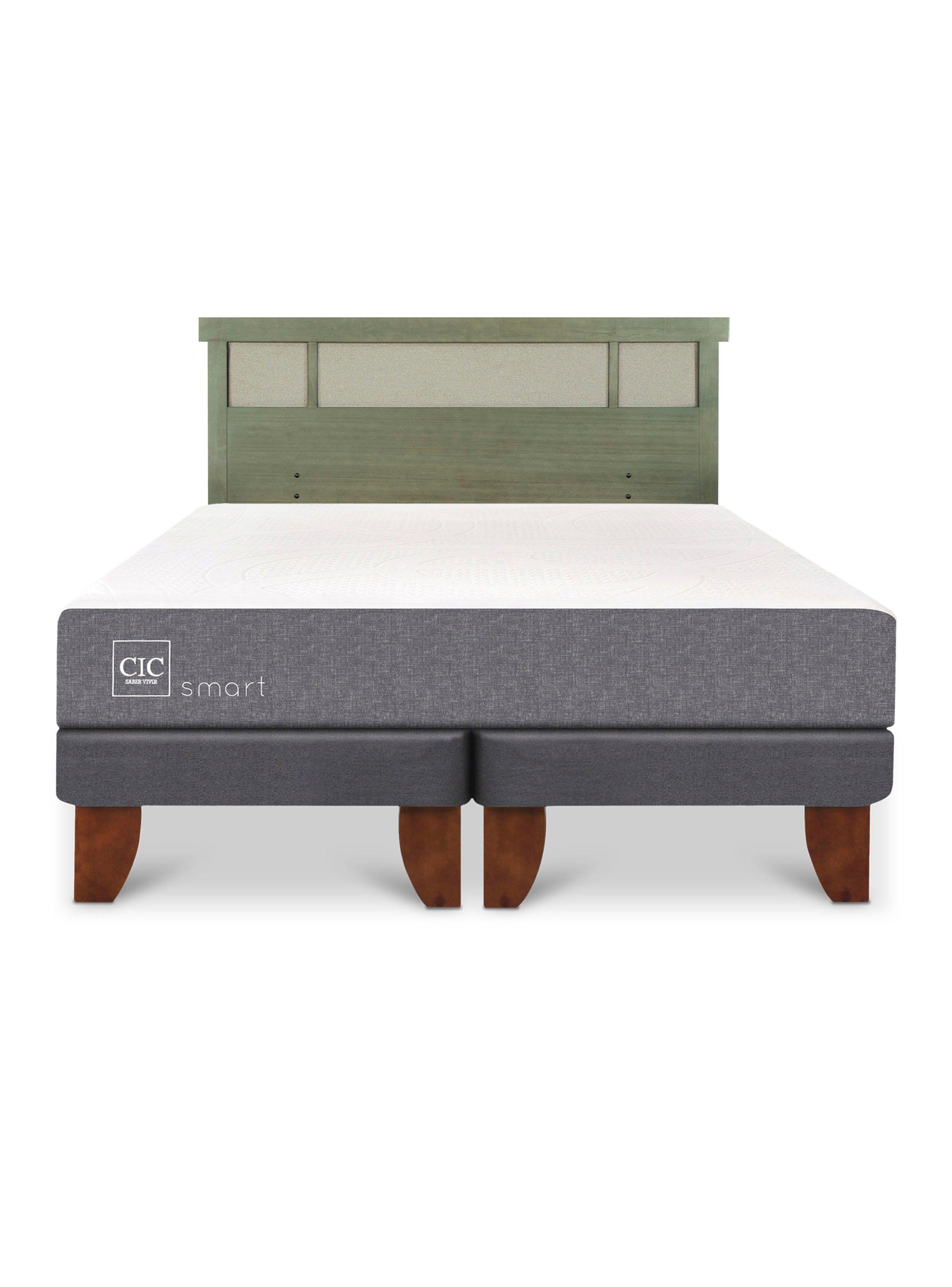 Cama Europea Smart 2 Plazas Base Dividida + Respaldo Dublín Olivo-2