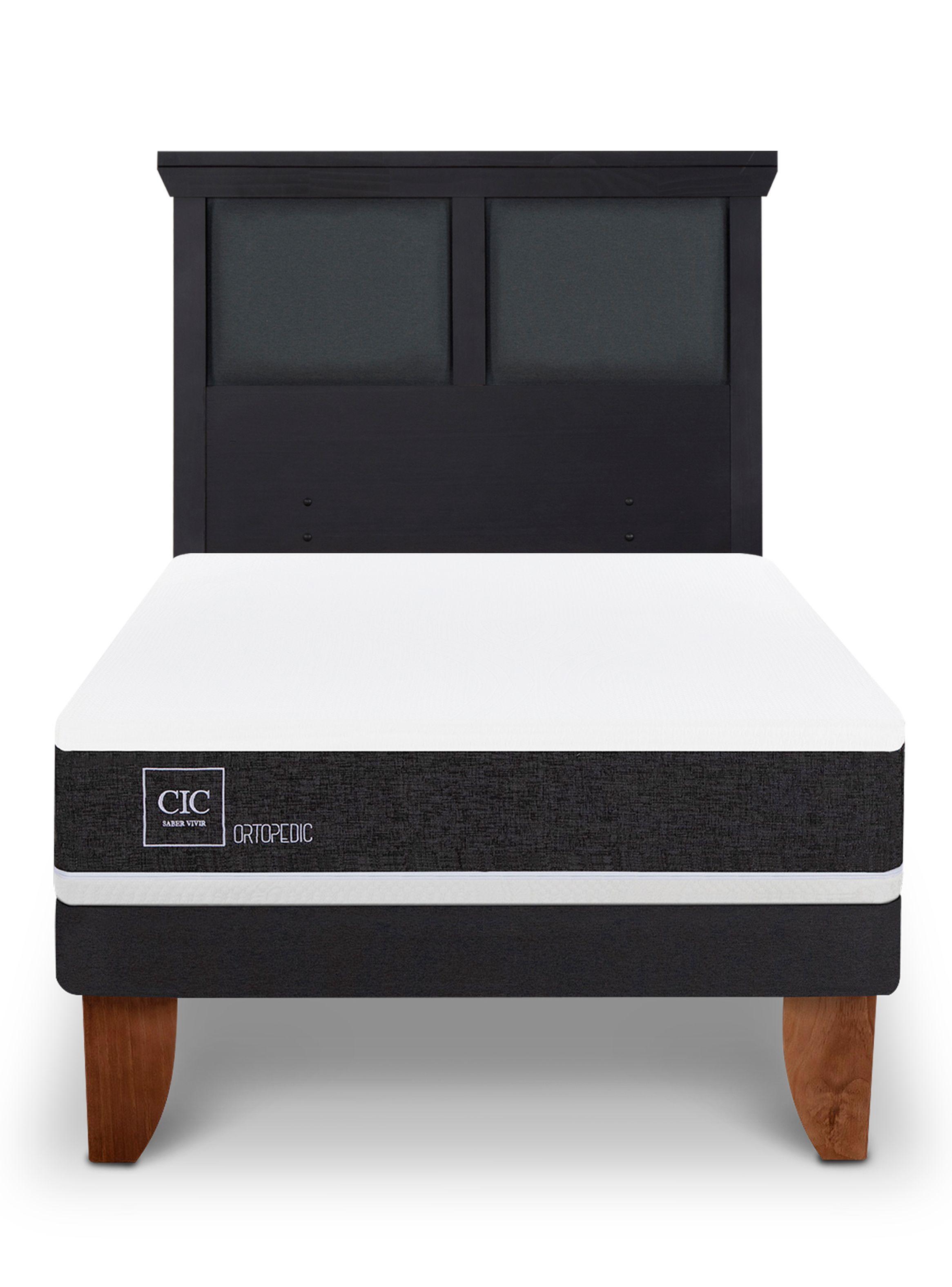 Cama Europea Ortopedic 1.5 Plazas + Respaldo Torino Negro-2