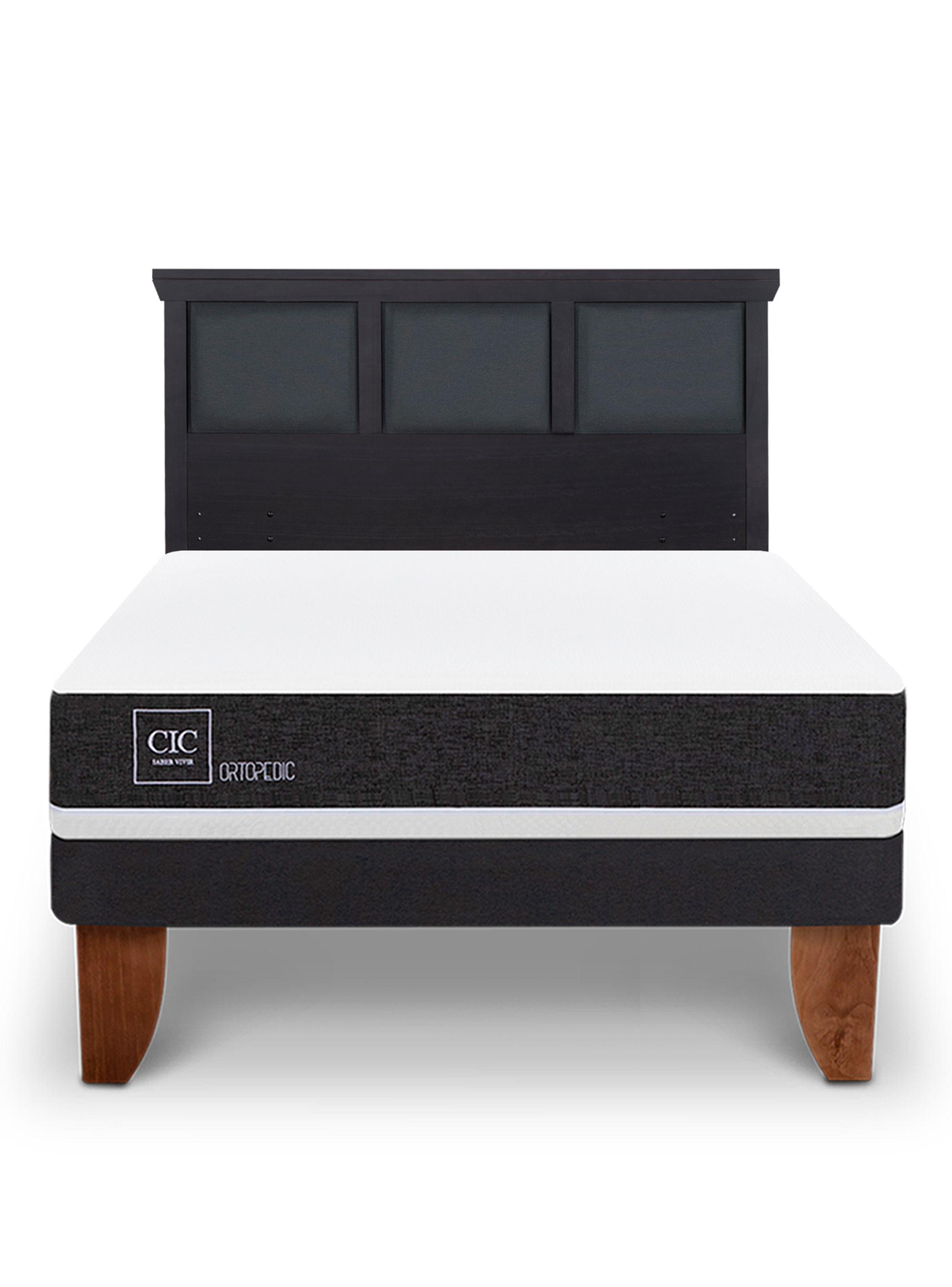 Cama Europea Ortopedic 2 Plazas + Respaldo Torino Negro-2