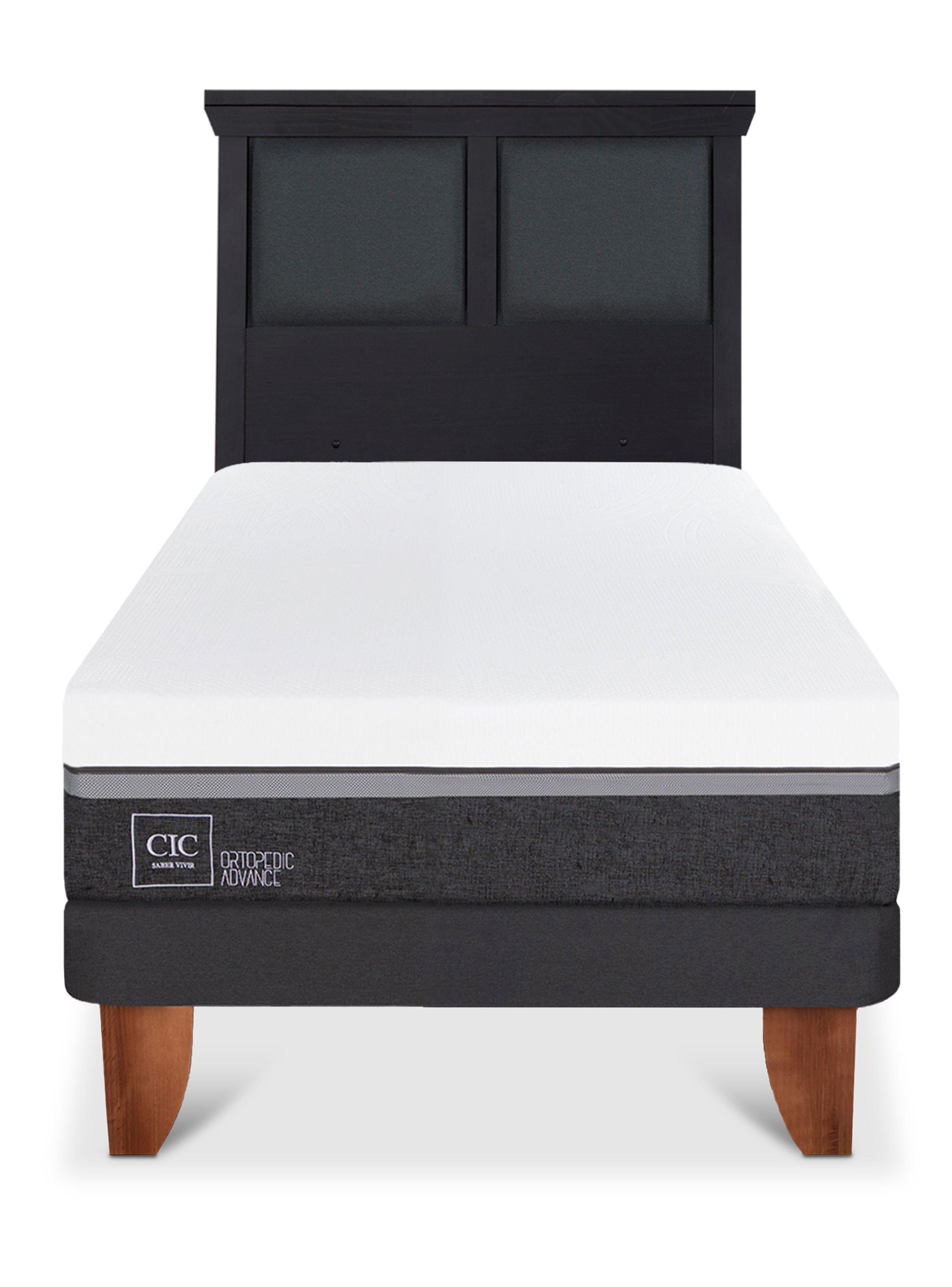 Cama Europea Ortopedic Advance 1.5 Plazas + Respaldo Torino Negro-2