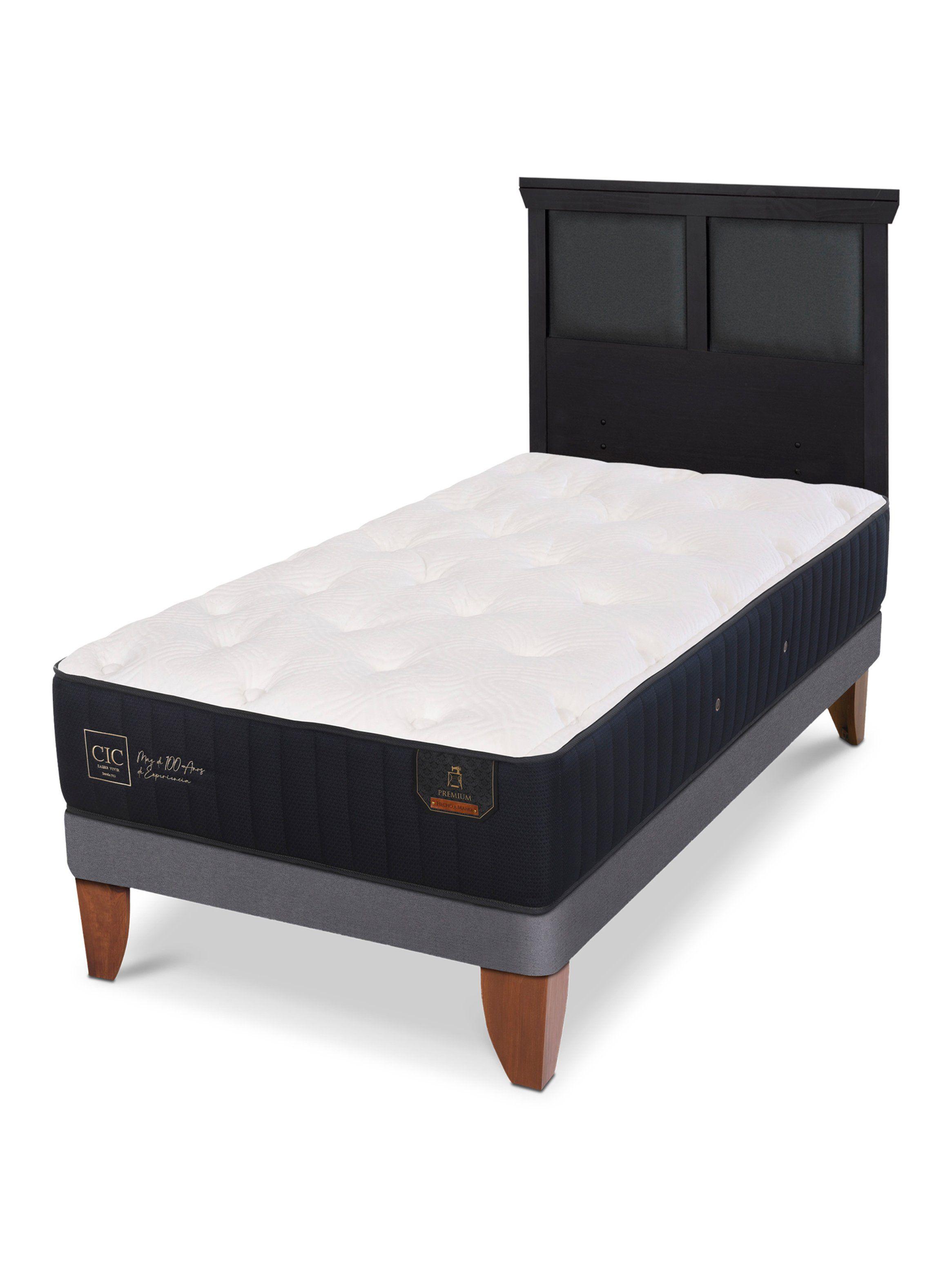 Cama Europea Premium 1.5 Plazas + Respaldo Torino Negro-0