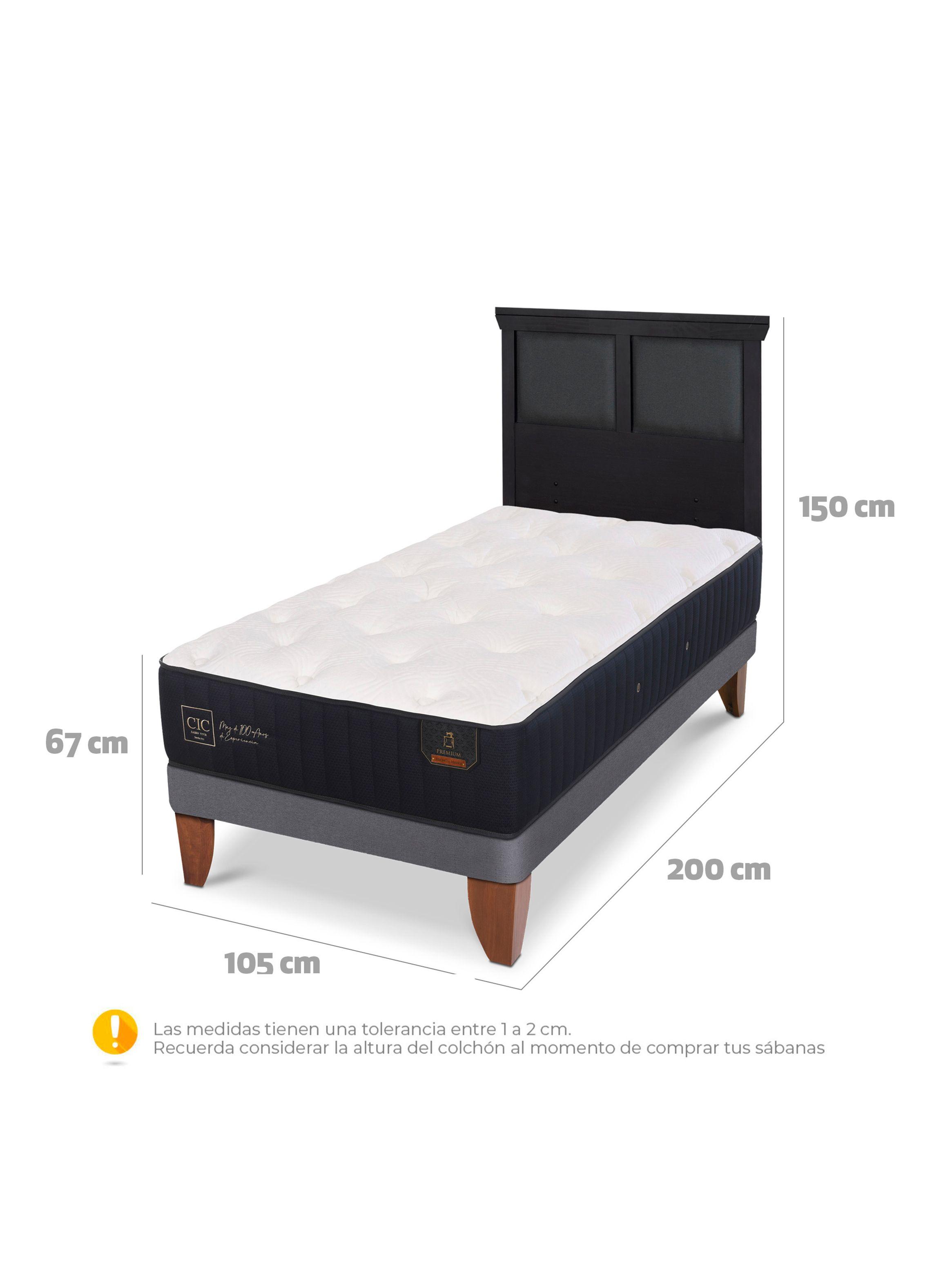 Cama Europea Premium 1.5 Plazas + Respaldo Torino Negro-1