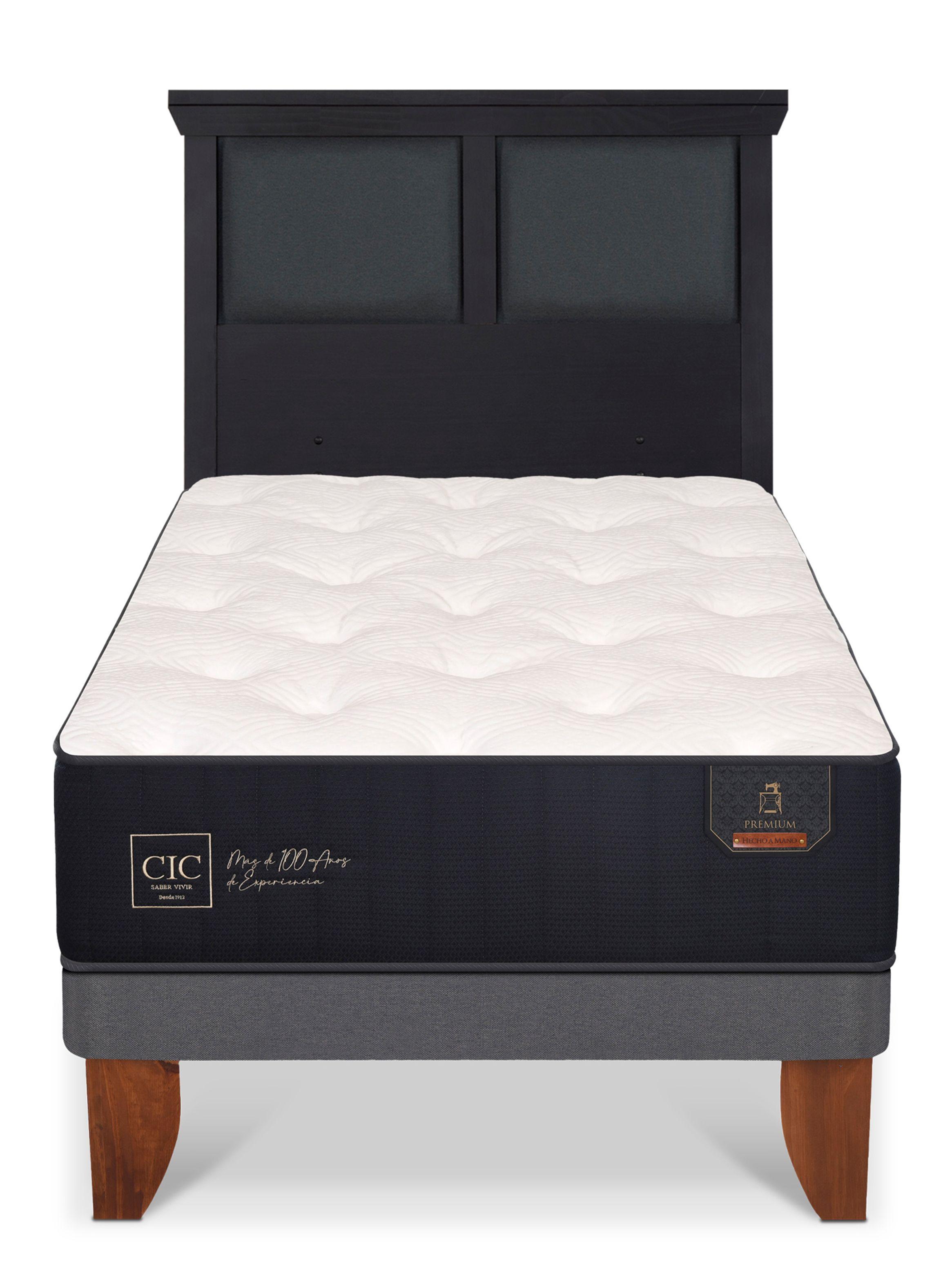Cama Europea Premium 1.5 Plazas + Respaldo Torino Negro-2