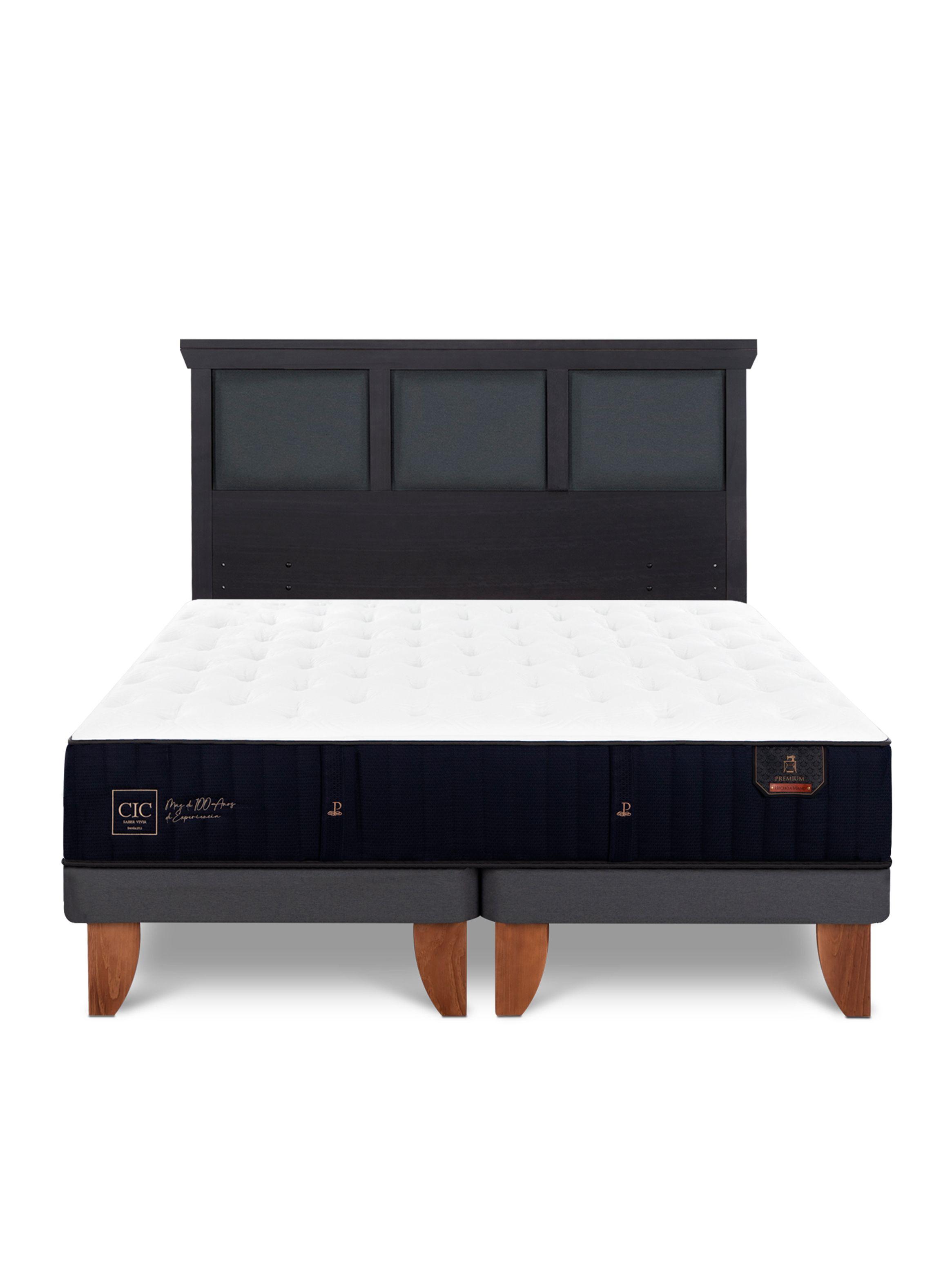 Cama Europea Premium 2 Plazas Base Dividida + Respaldo Torino Negro-2