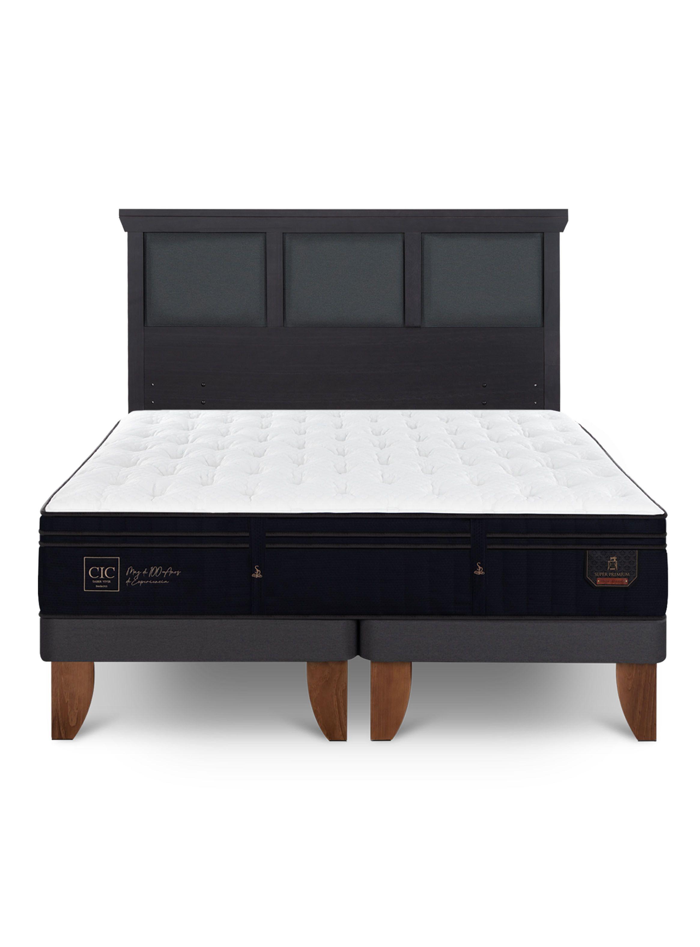Cama Europea Súper Premium 2 Plazas Base Dividida + Respaldo Torino Negro-2