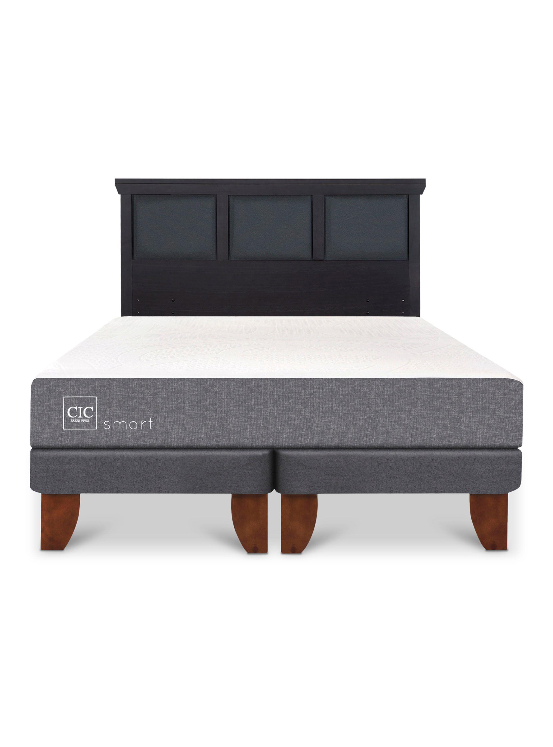 Cama Europea Smart 2 Plazas Base Dividida + Respaldo Torino Negro-2