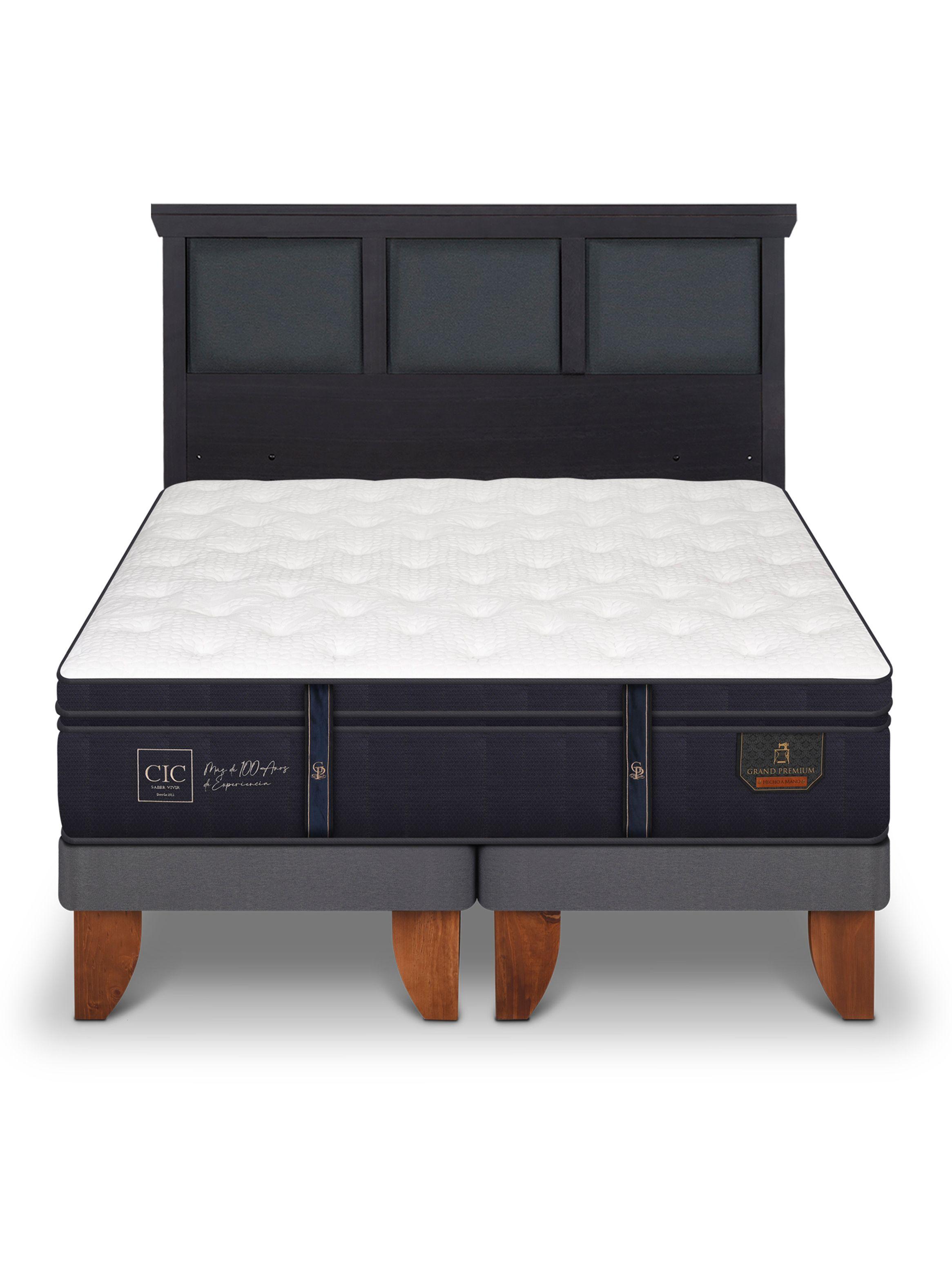 Cama Europea Grand Premium 2 Plazas Base Dividida + Respaldo Torino Negro-2
