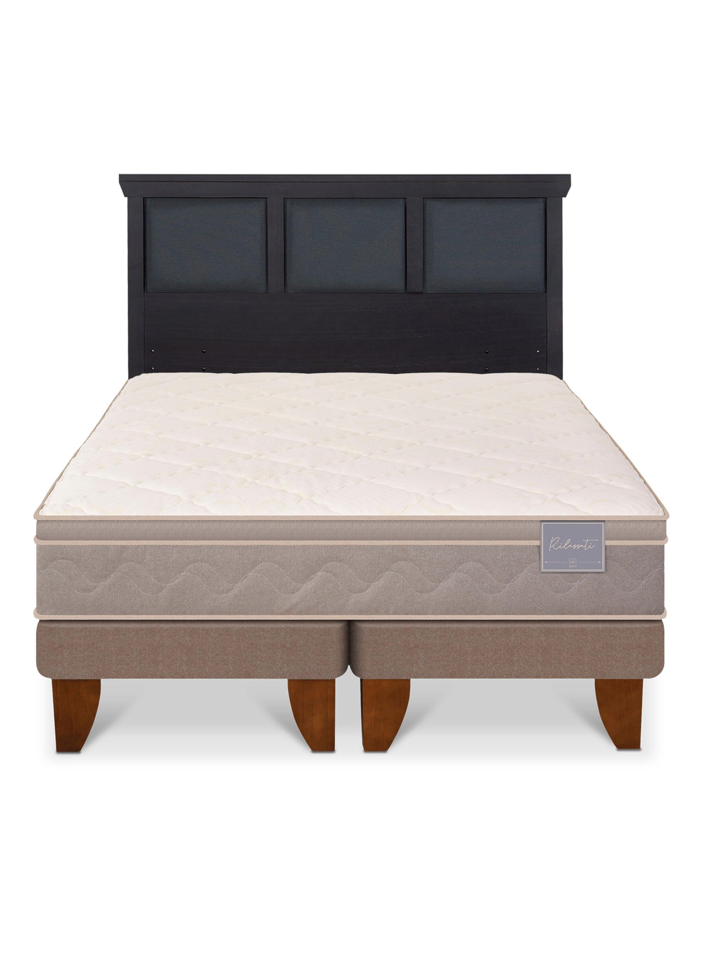 Cama Europea Rilassati 2 Plazas Base Dividida + Respaldo Torino Negro-2