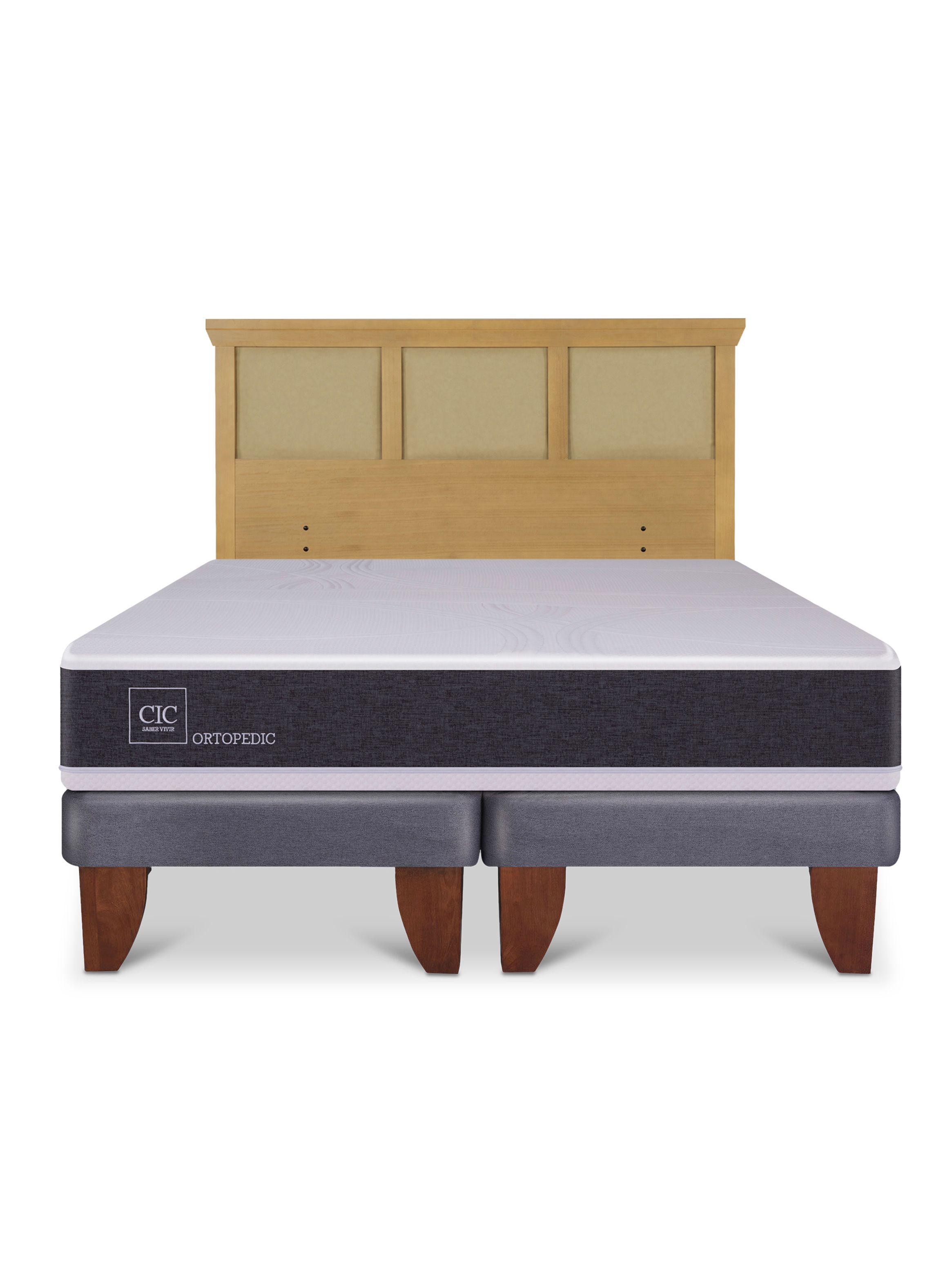 Cama Europea Ortopedic 2 Plazas Base Dividida + Respaldo Torino Mostaza-2