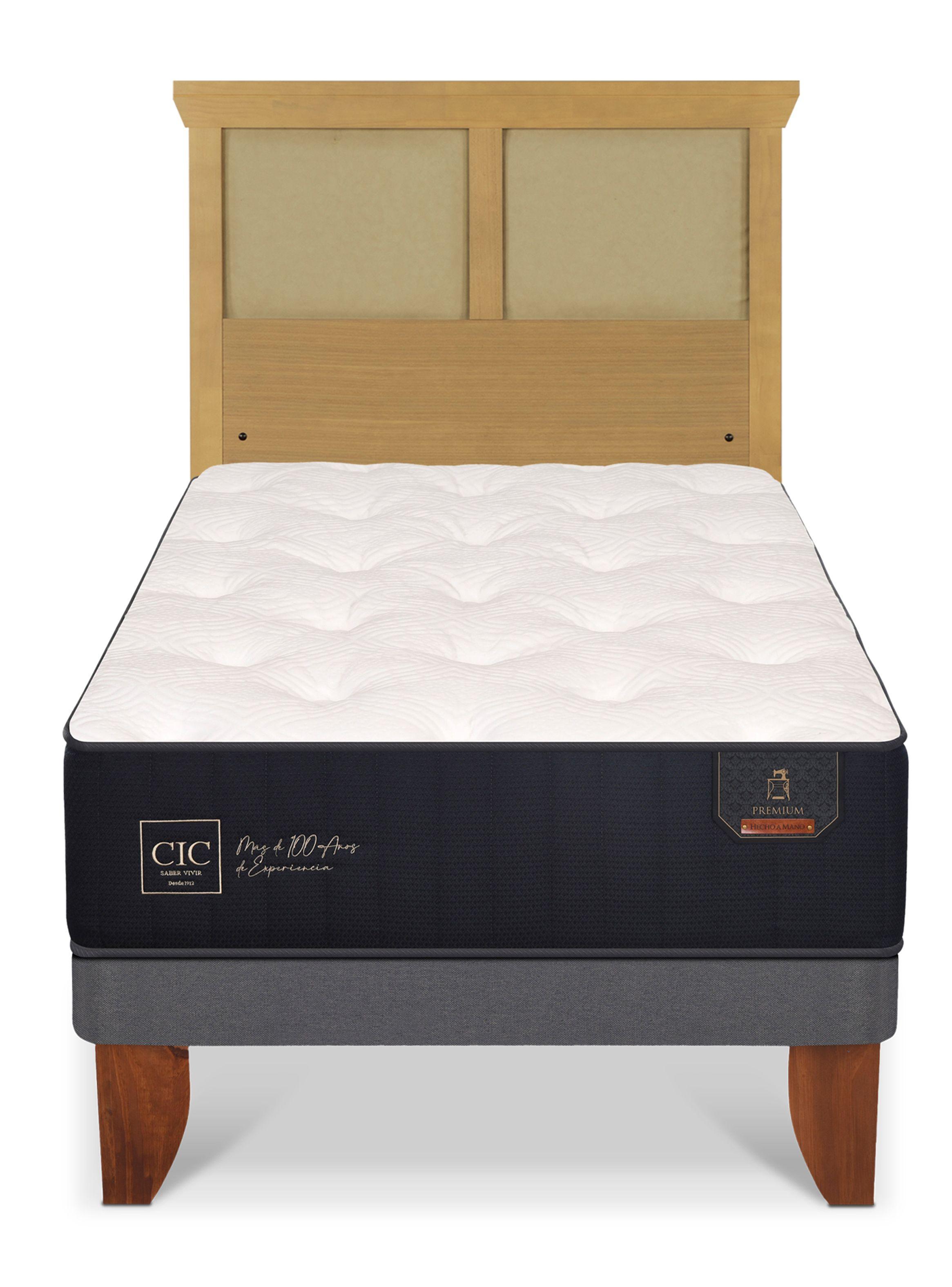 Cama Europea Premium 1.5 Plazas + Respaldo Torino Mostaza-2