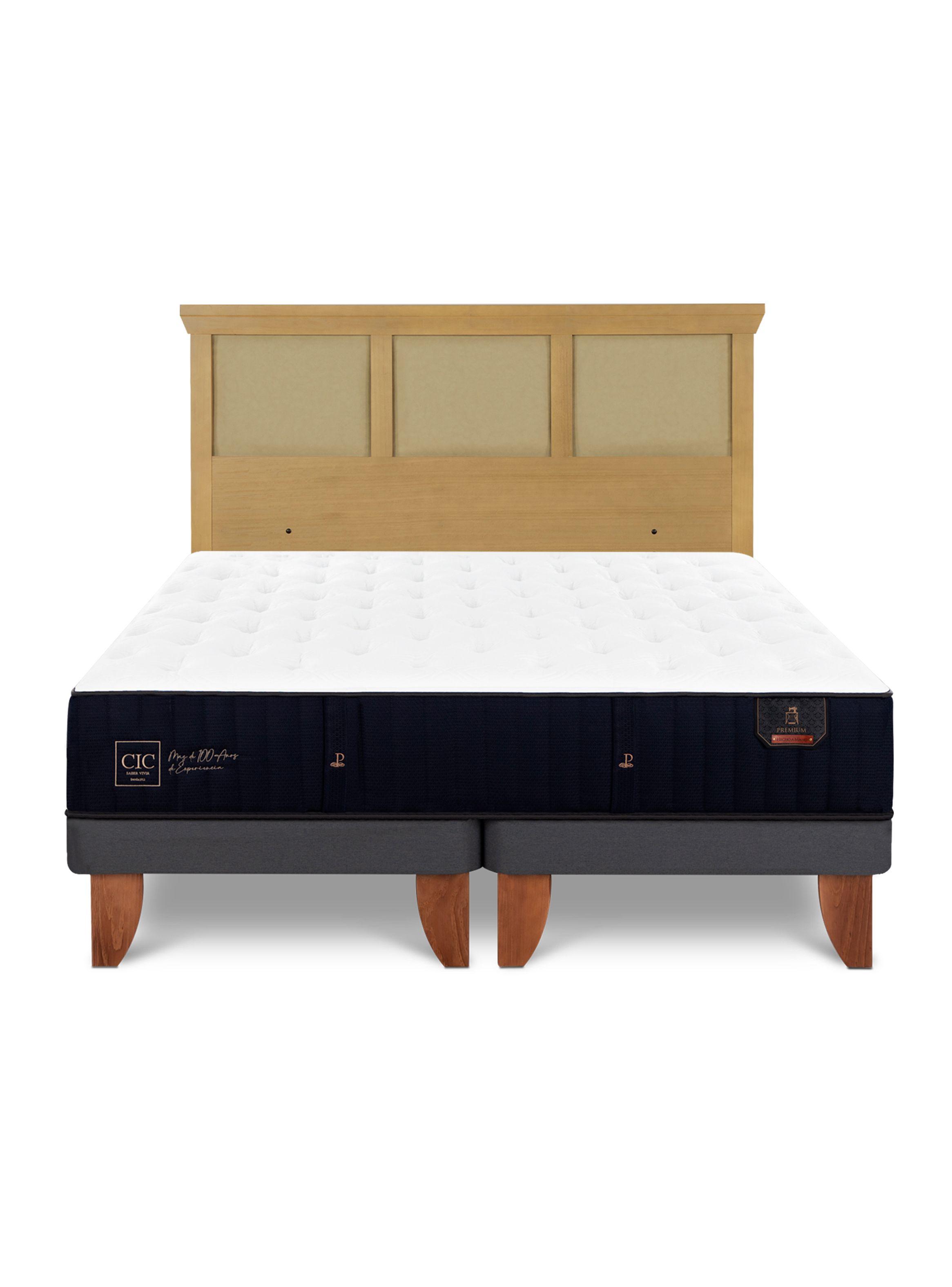 Cama Europea Premium 2 Plazas Base Dividida + Respaldo Torino Mostaza-2