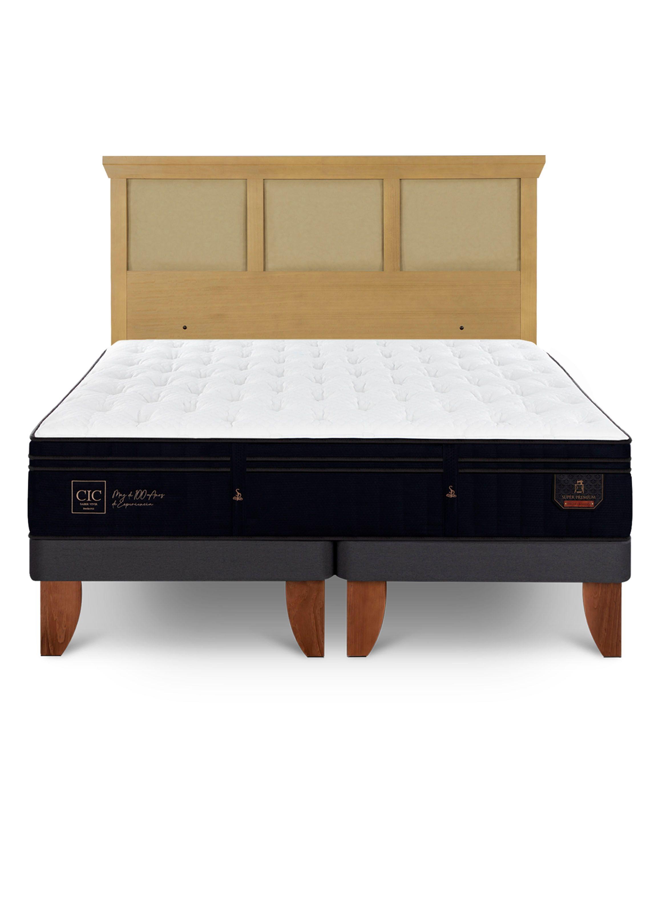 Cama Europea Súper Premium 2 Plazas Base Dividida + Respaldo Torino Mostaza-2