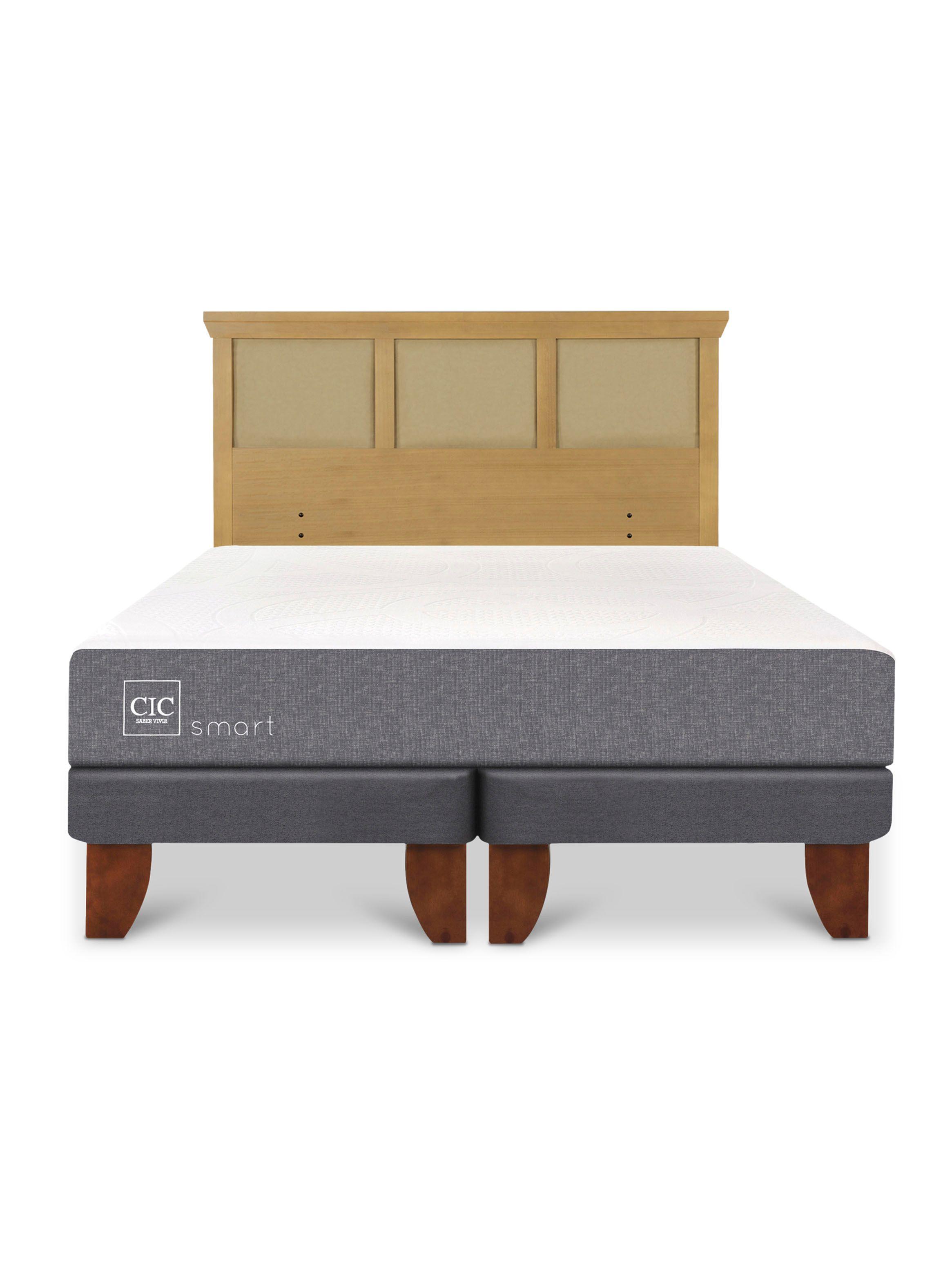 Cama Europea Smart 2 Plazas Base Dividida + Respaldo Torino Mostaza-2