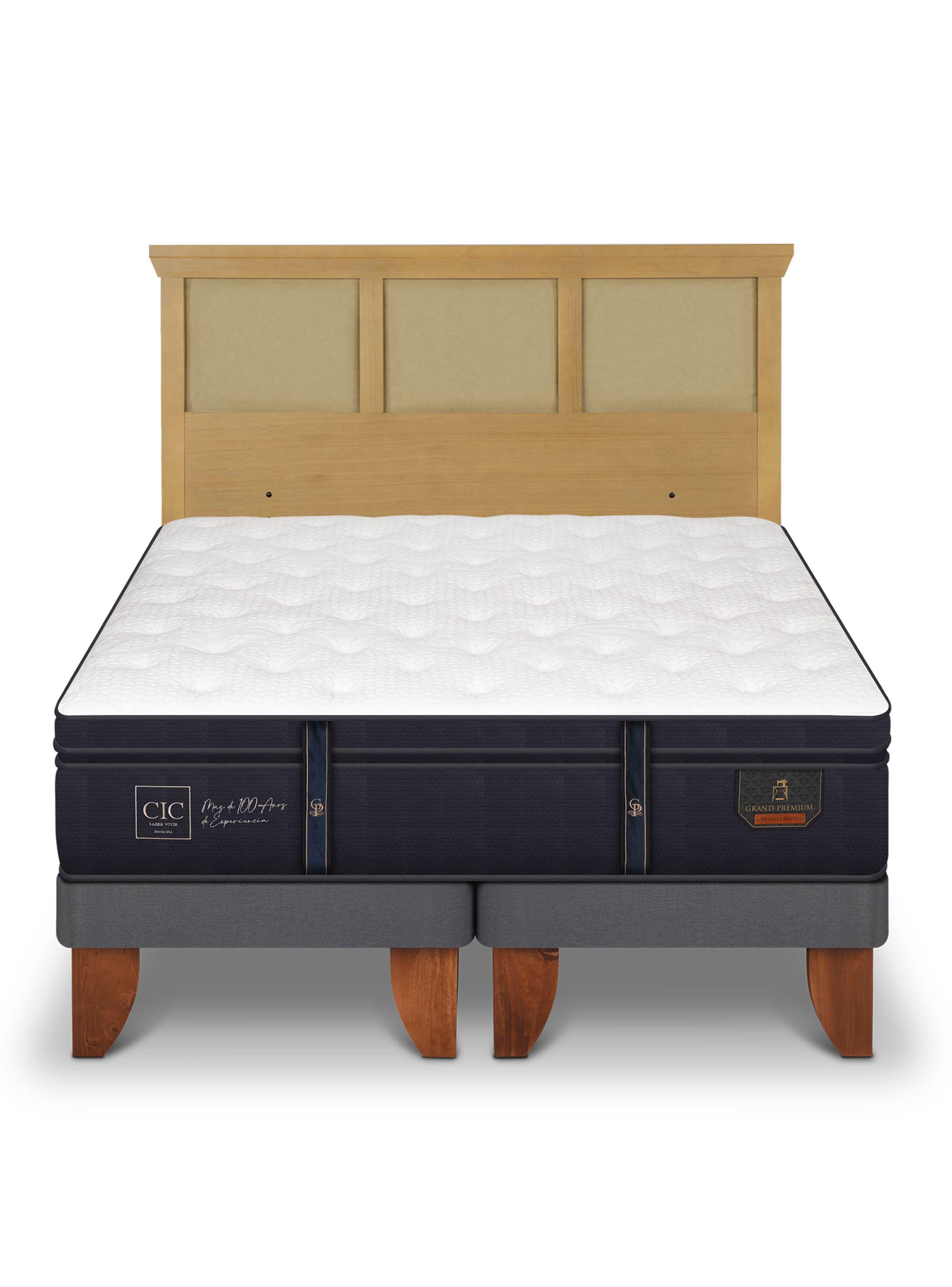 Cama Europea Grand Premium 2 Plazas Base Dividida + Respaldo Torino Mostaza-2
