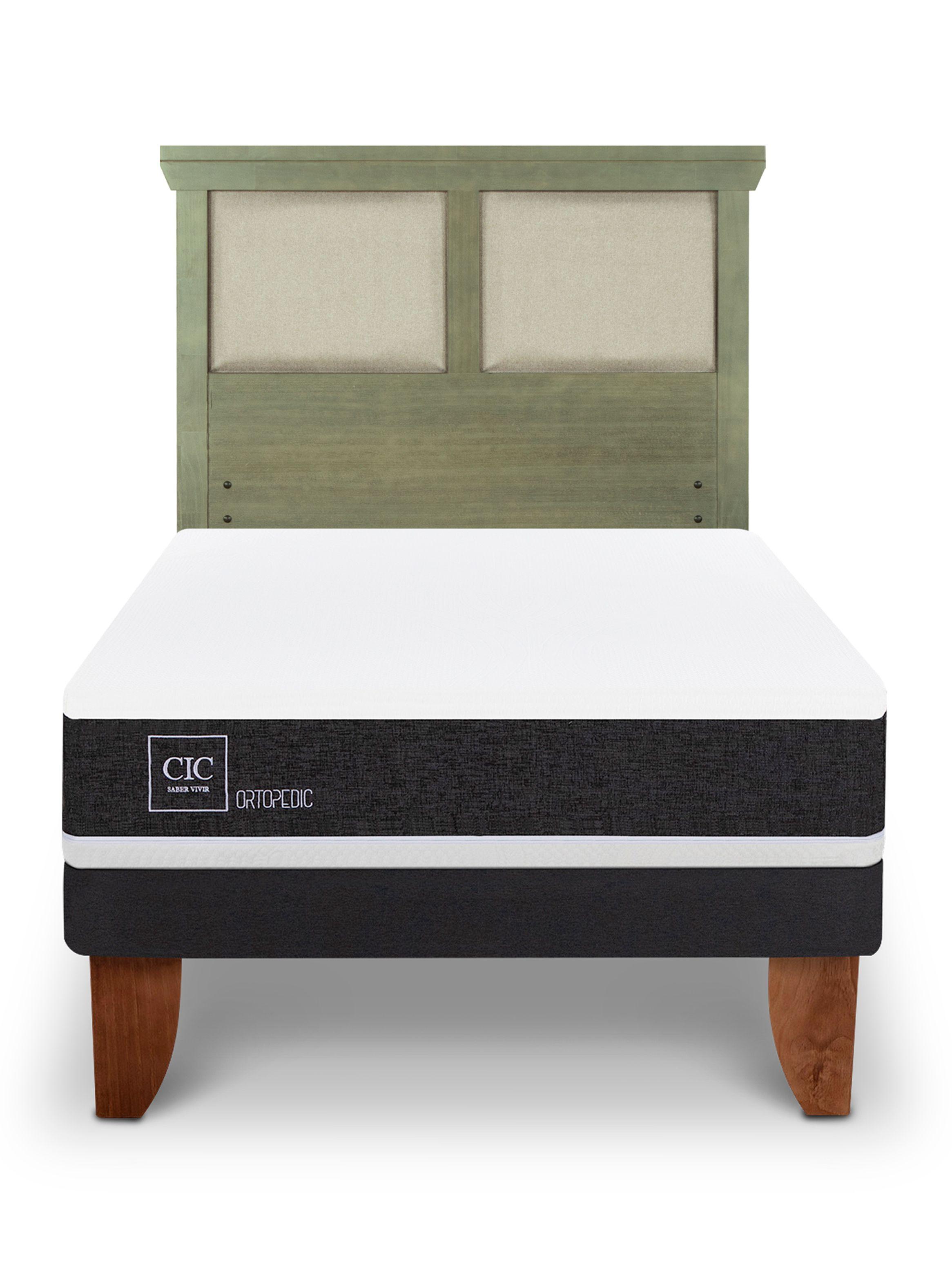 Cama Europea Ortopedic 1.5 Plazas + Respaldo Torino Olivo-2