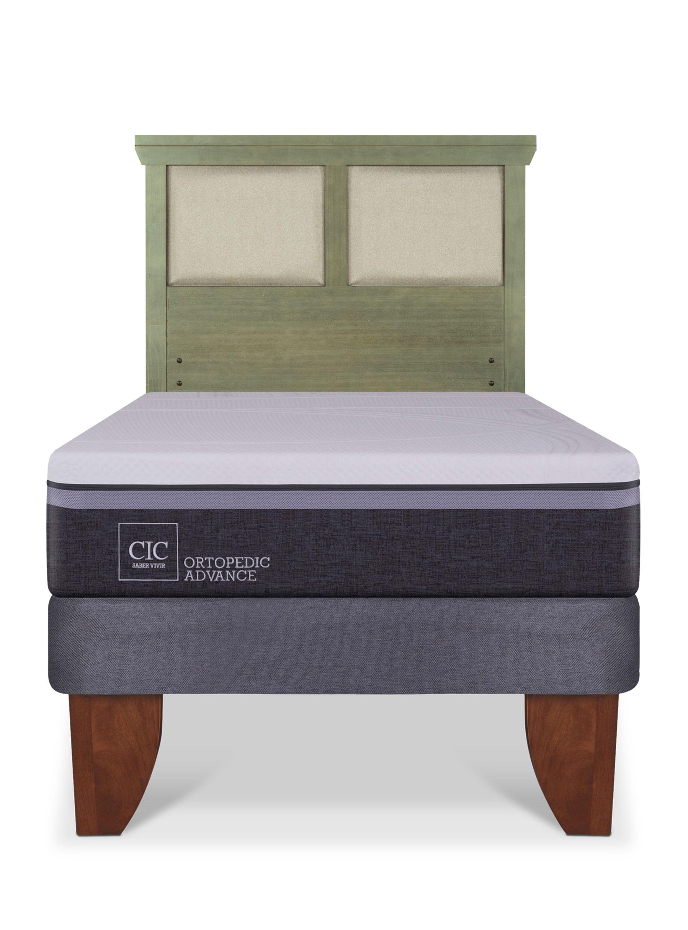 Cama Europea Ortopedic Advance 1.5 Plazas + Respaldo Torino Olivo-2
