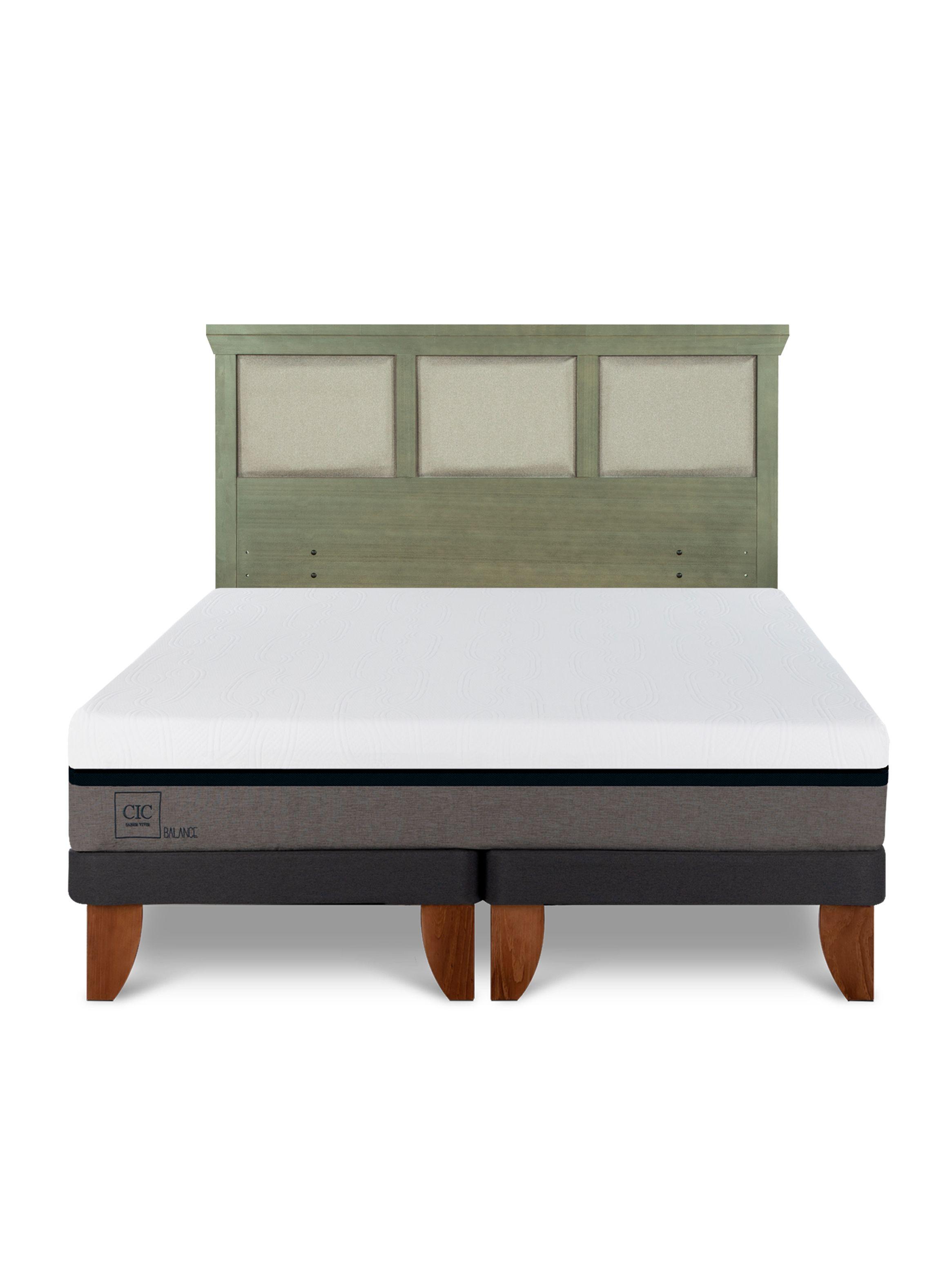 Cama Europea Balance 2 Plazas Base Dividida + Respaldo Torino Olivo-2