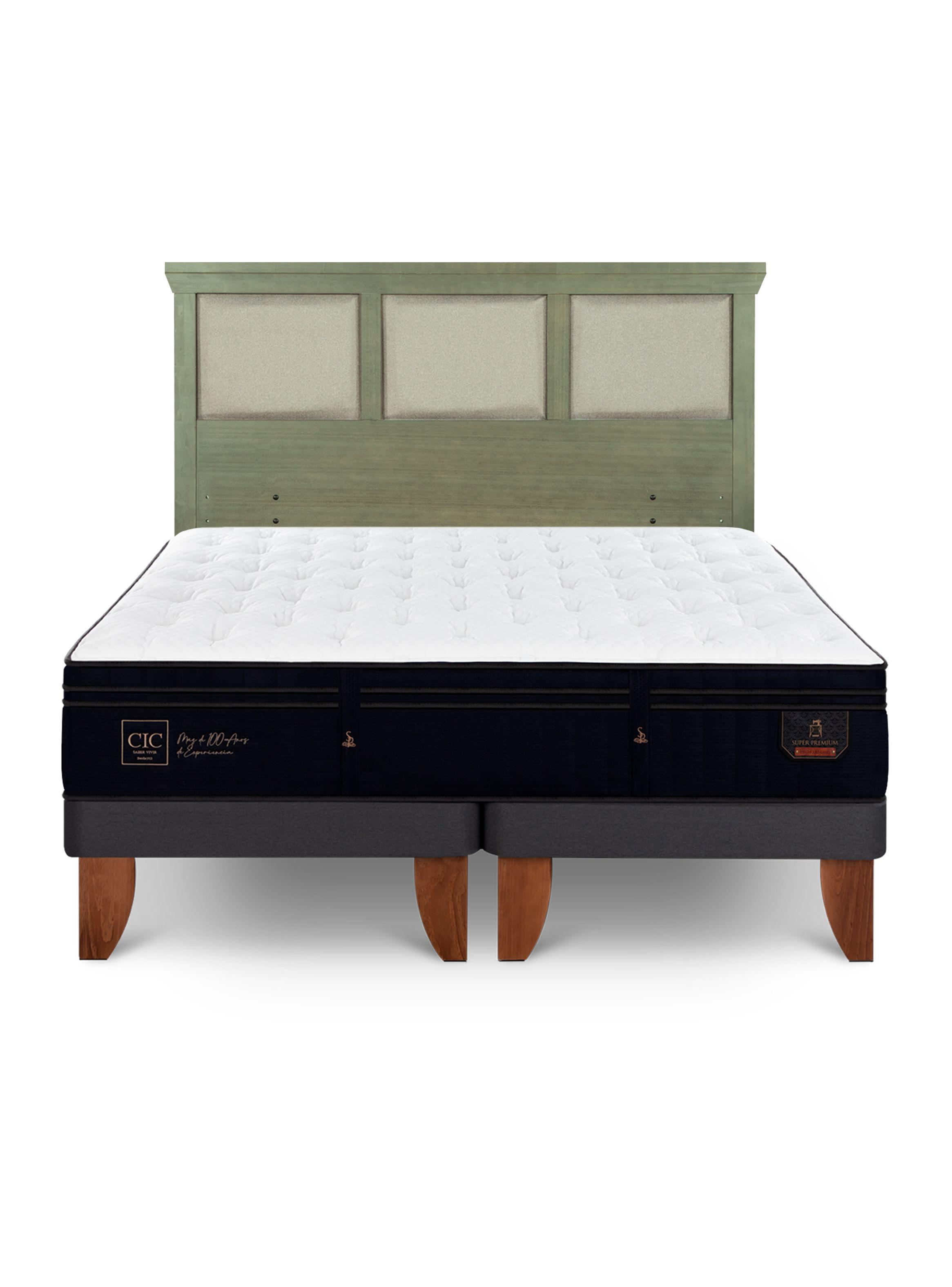 Cama Europea Súper Premium 2 Plazas Base Dividida + Respaldo Torino Olivo-2