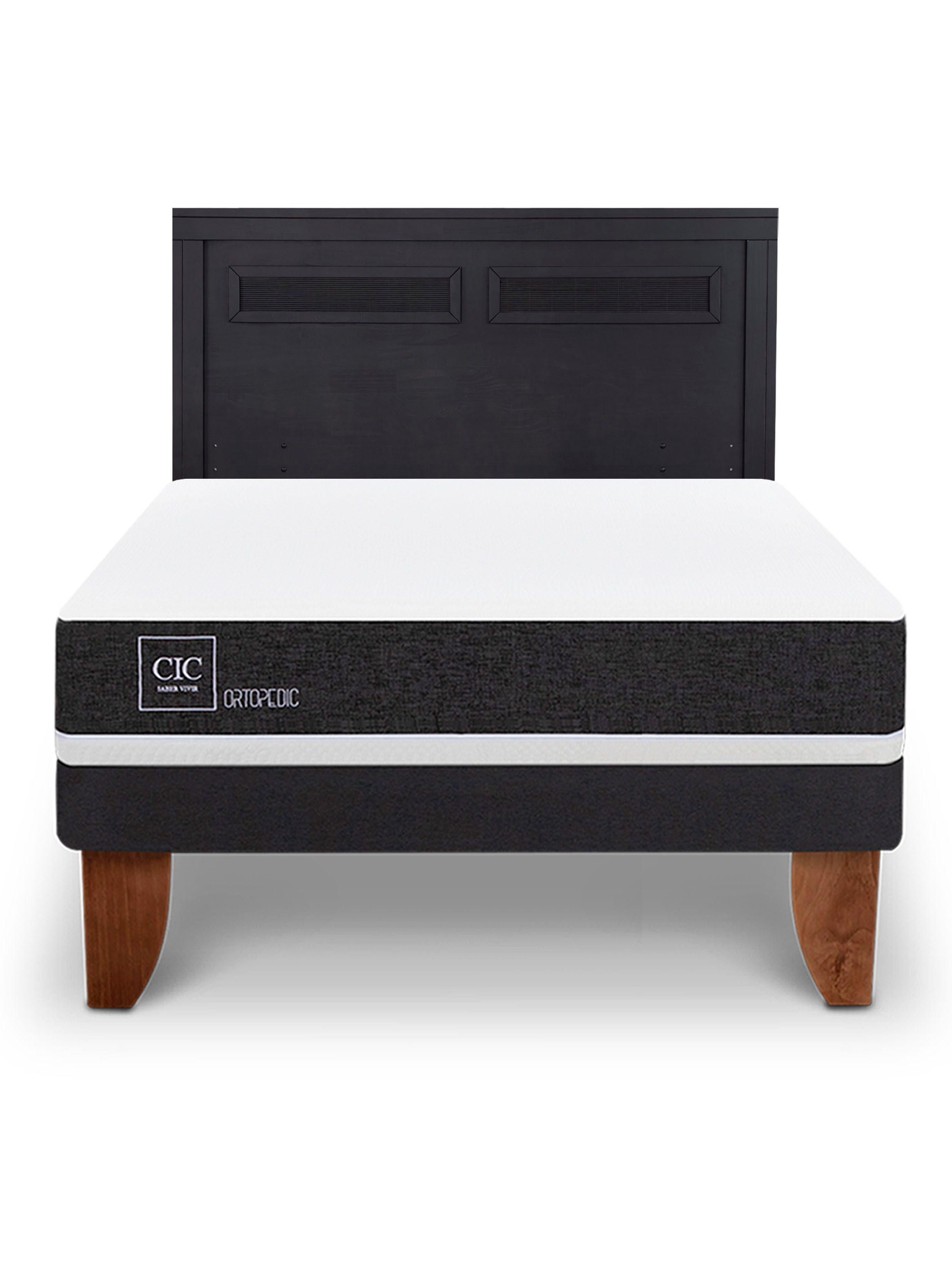 Cama Europea Ortopedic 2 Plazas + Respaldo Milán Negro-2