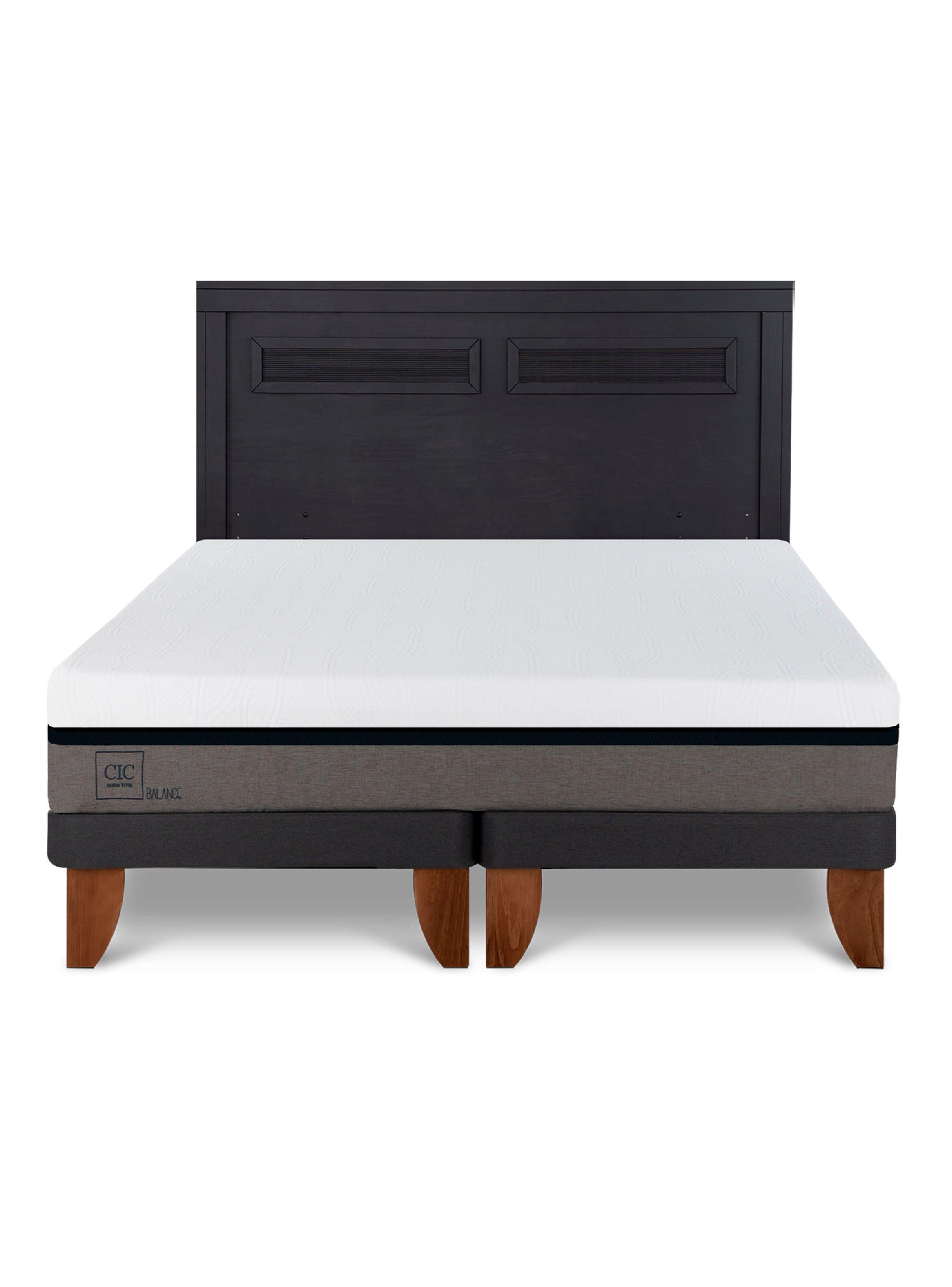 Cama Europea Balance 2 Plazas Base Dividida + Respaldo Milan Negro-2