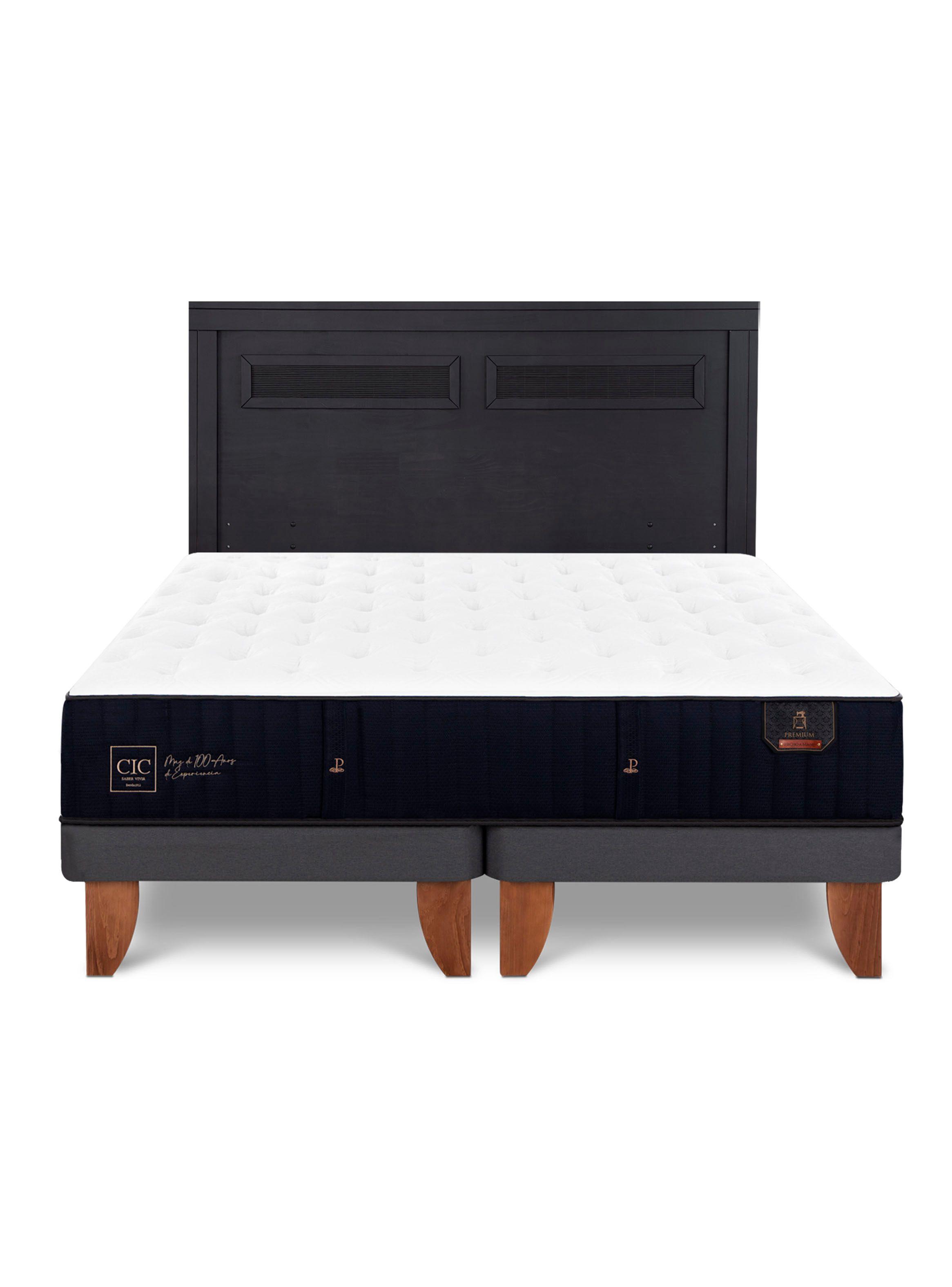 Cama Europea Premium 2 Plazas Base Dividida + Respaldo Milán Negro-2