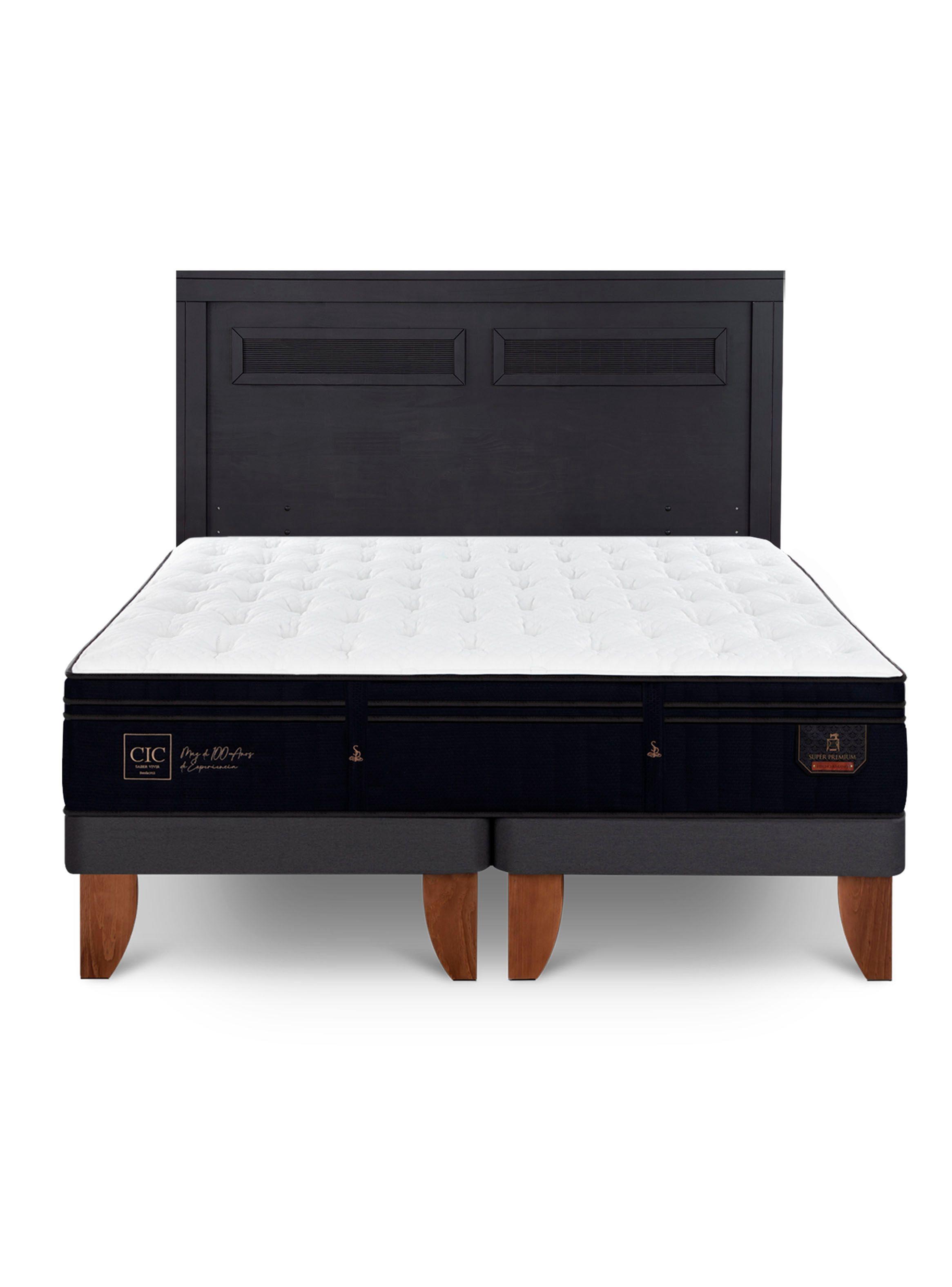 Cama Europea Super Premium 2 Plazas Base Dividida + Respaldo Milán Negro-2
