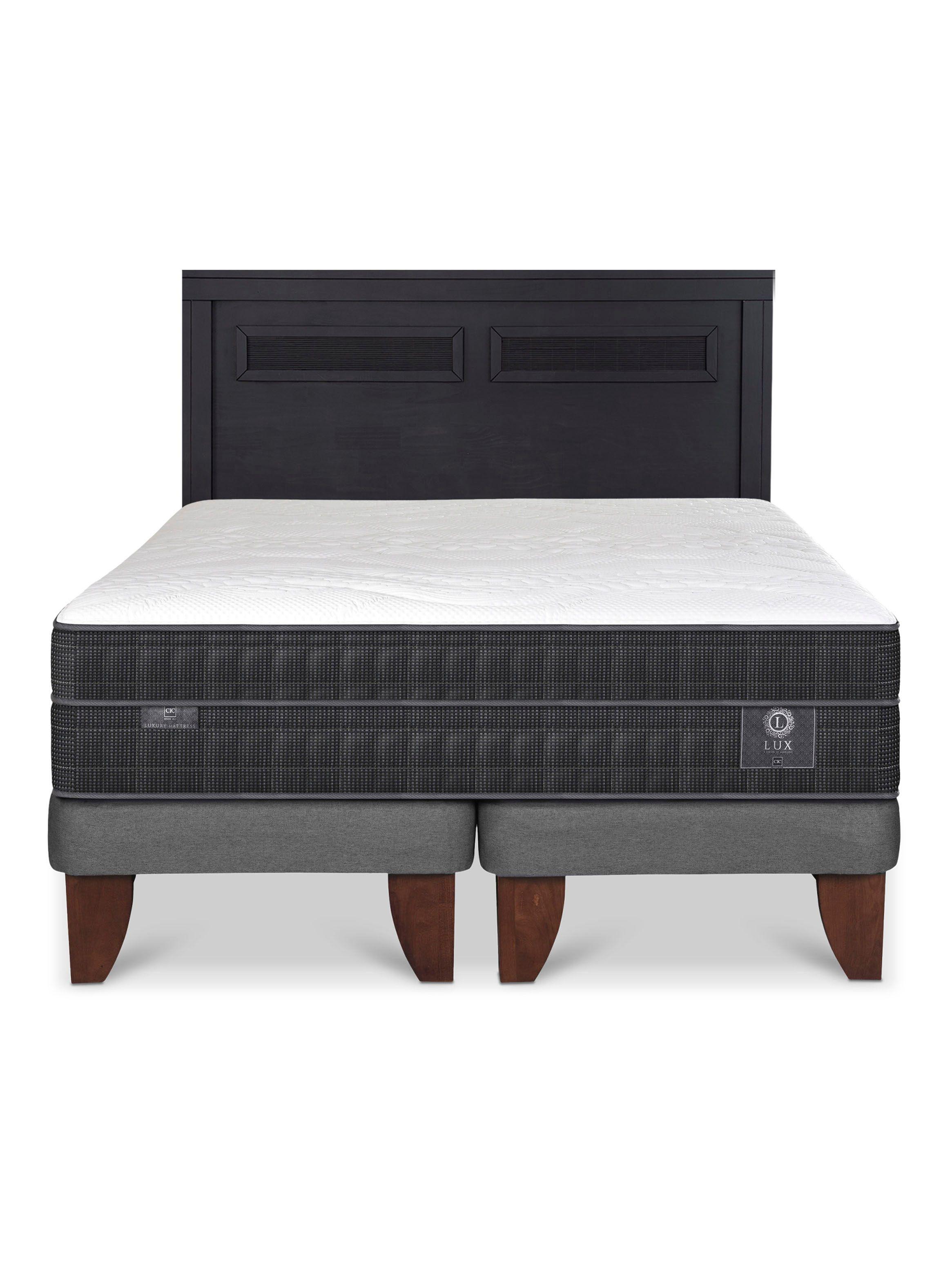 Cama Europea Lux 2 Plazas Base Dividida + Respaldo Milán Negro-2