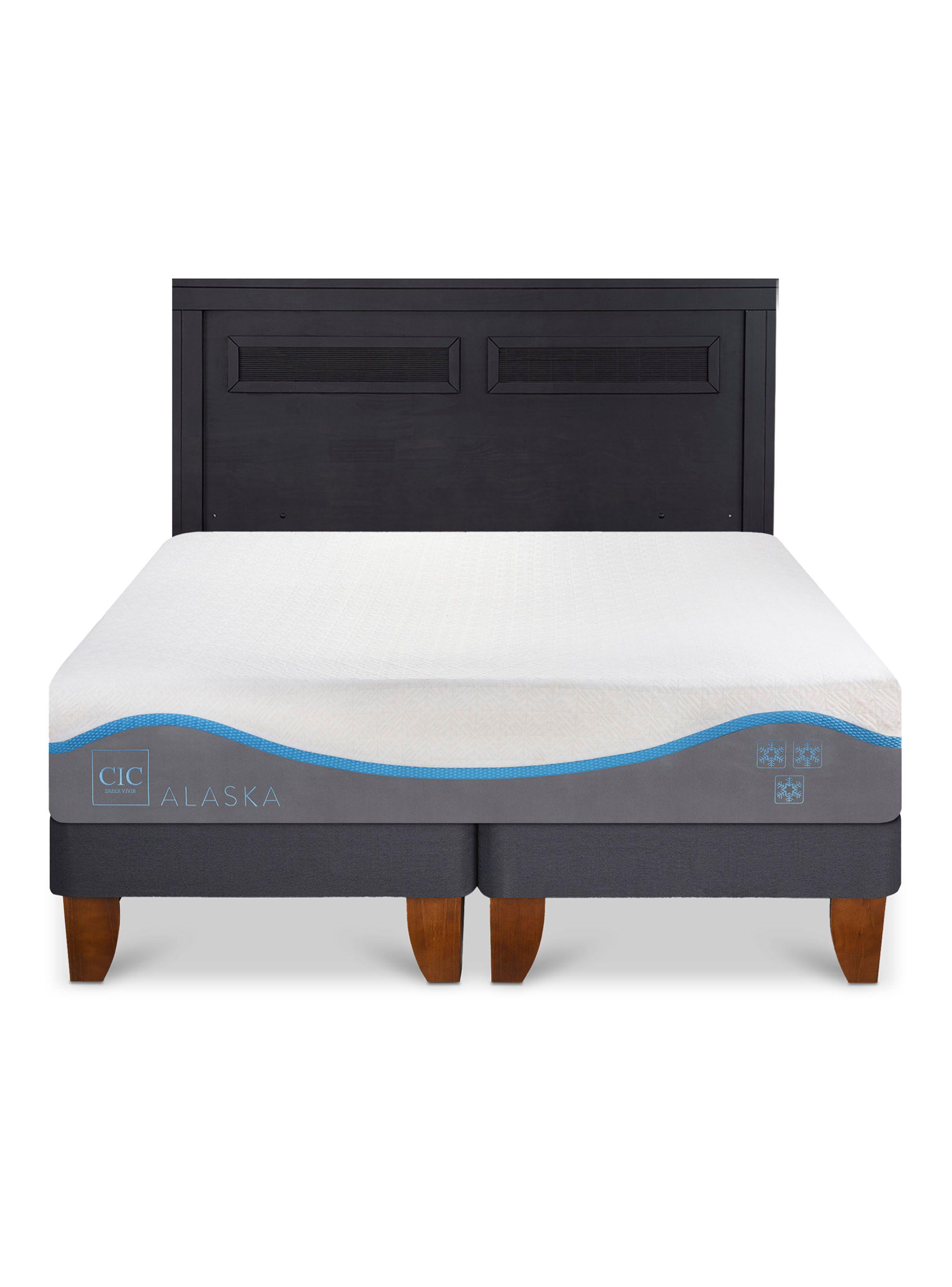 Cama Europea Alaska 2 Plazas Base Dividida + Respaldo Milán Negro-2