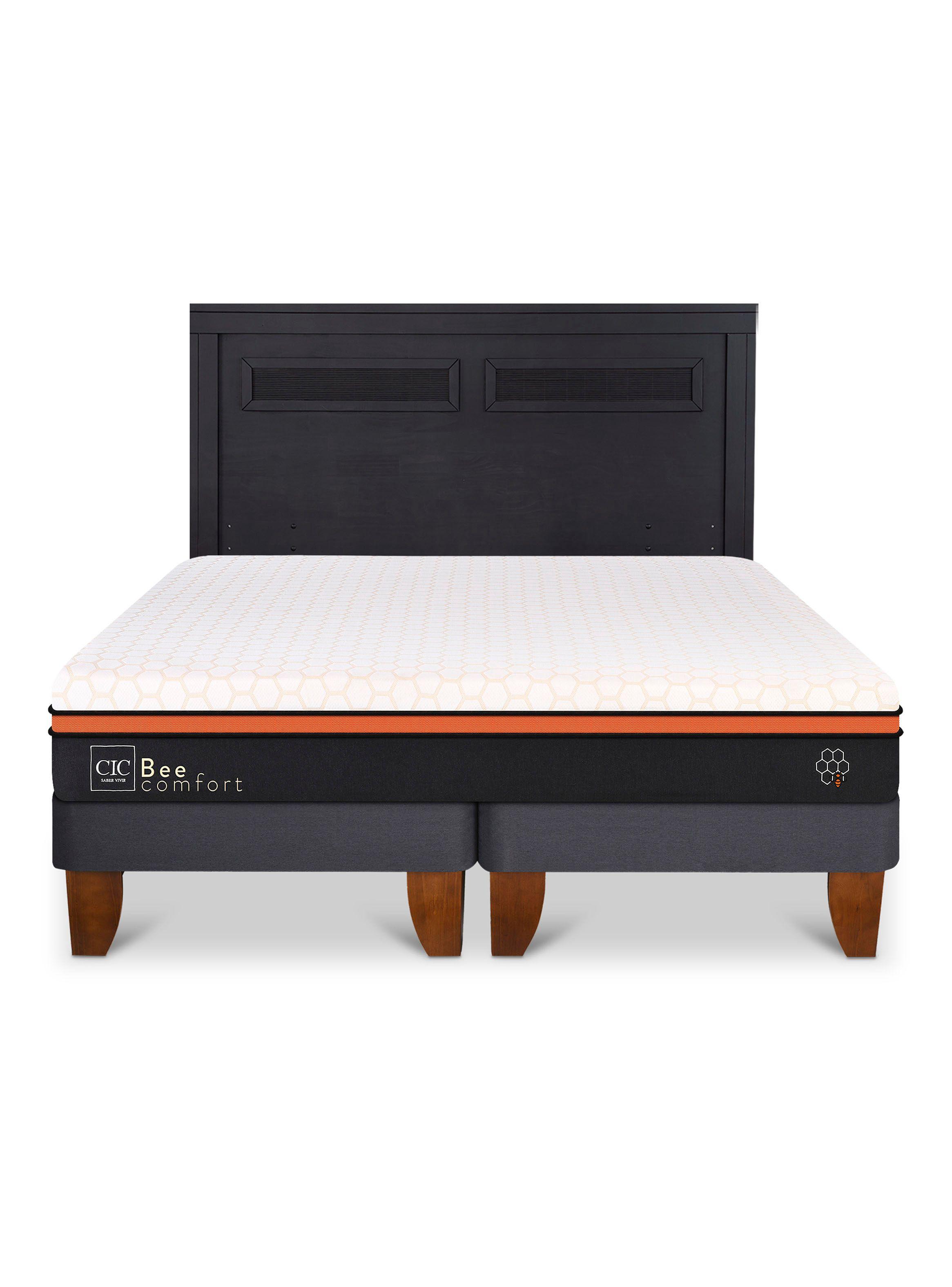 Cama Europea Bee Comfort 2 Plazas Base Dividida + Respaldo Milán Negro-2